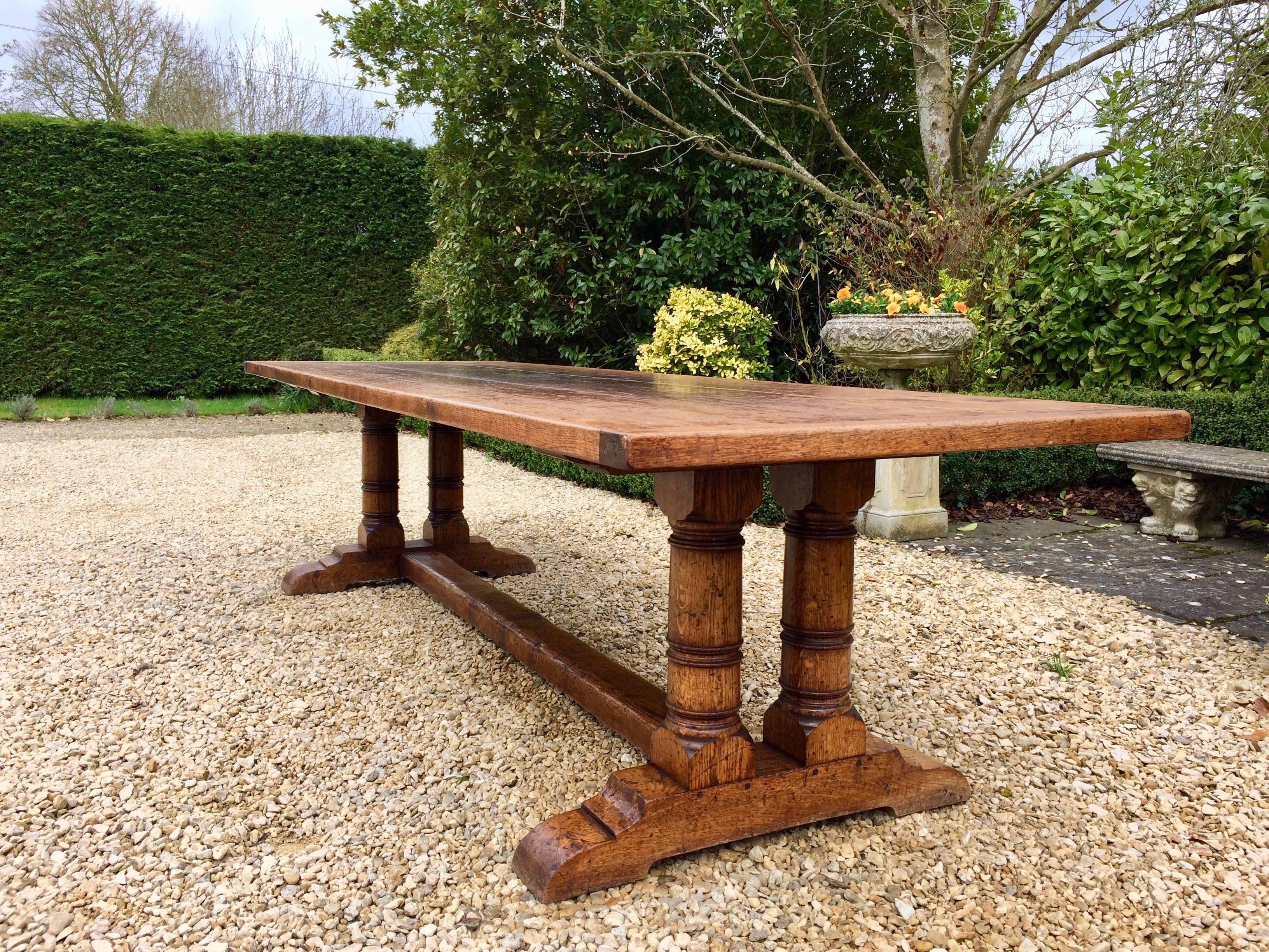 Antique Refectory Table Dining and Ten Chairs Oak Huge, 17th Century Style In Fair Condition In Longdon, Tewkesbury