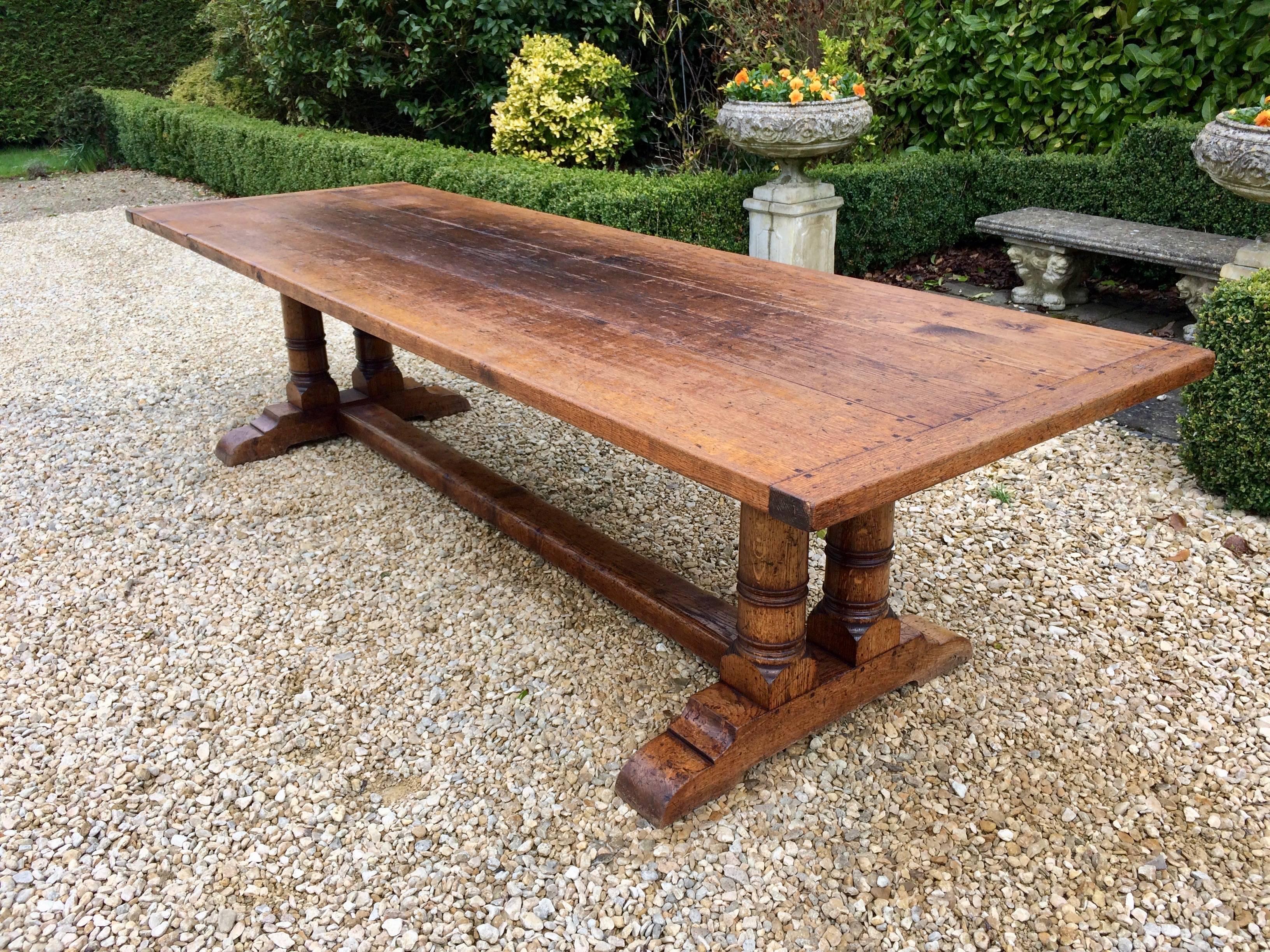 20th Century Antique Refectory Table Dining and Ten Chairs Oak Huge, 17th Century Style