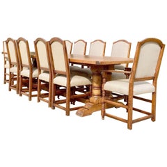 Antique Refectory Table Dining and Ten Chairs Oak Huge, 17th Century Style