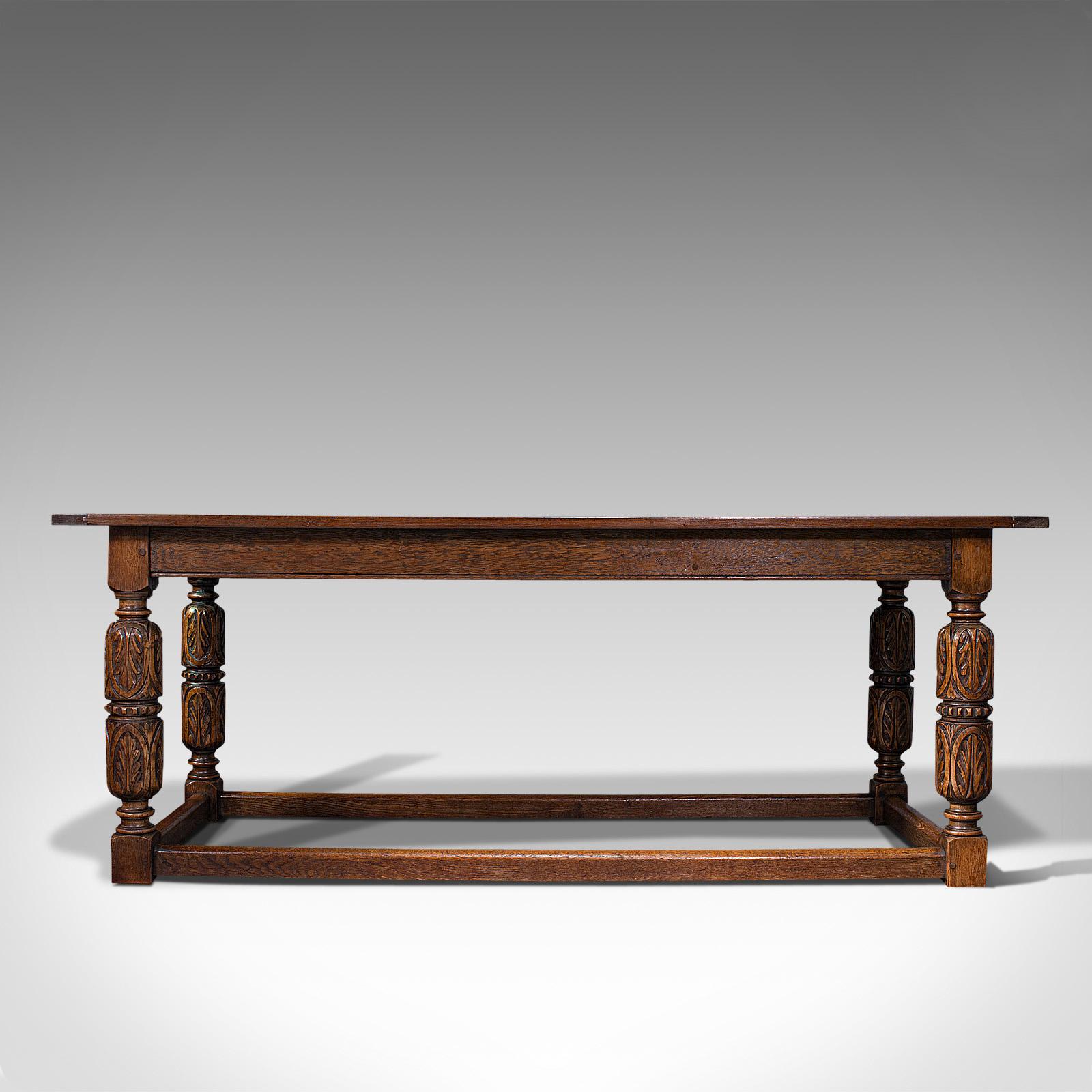 British Antique Refectory Table, English, Oak, Dining, Jacobean Revival, Edwardian, 1910