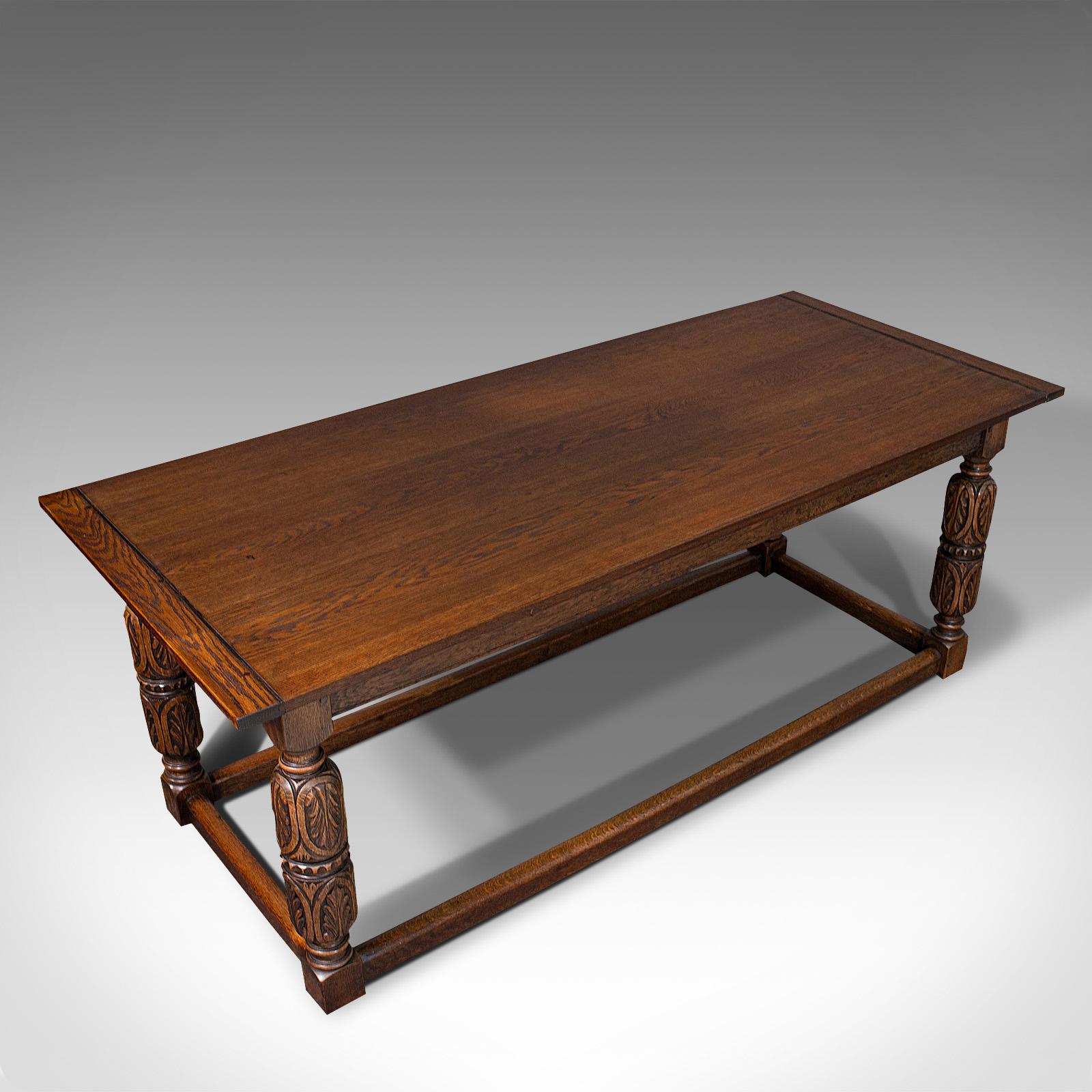 20ième siècle Table de Réfectoire Antique, Anglais, Oak, Dining, Jacobean Revive, Edwardian, 1910