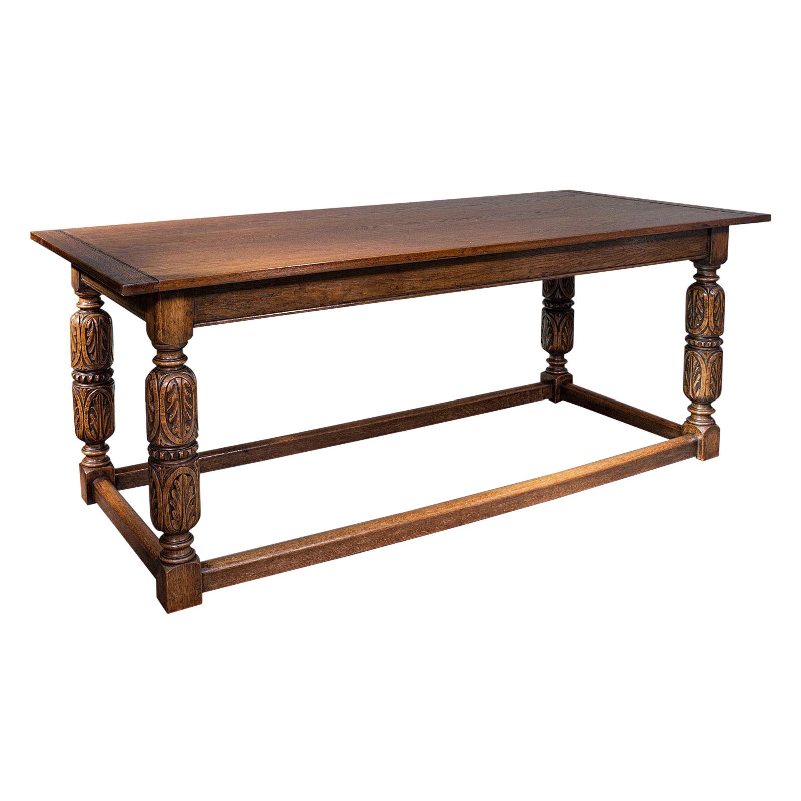 Antique Refectory Table, English, Oak, Dining, Jacobean Revival, Edwardian, 1910 For Sale