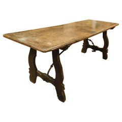 Table de réfectoire ancienne en noyer, fers d'origine, 18ème siècle, Espagne