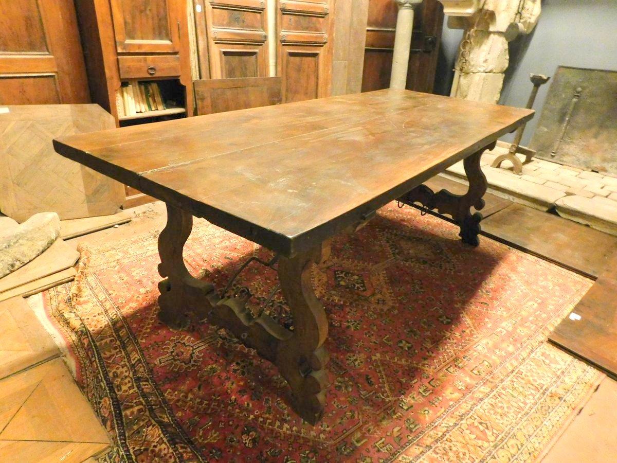 Antique Refectory Table in Wood Walnut, Large, Wavy Legs, 18th Century, Spain 7