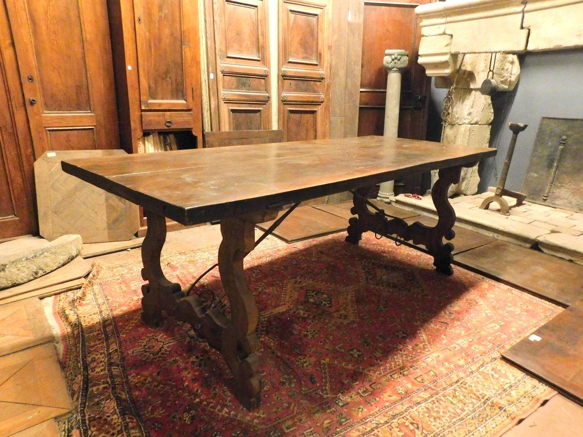 Antique Refectory Table in Wood Walnut, Large, Wavy Legs, 18th Century, Spain 9
