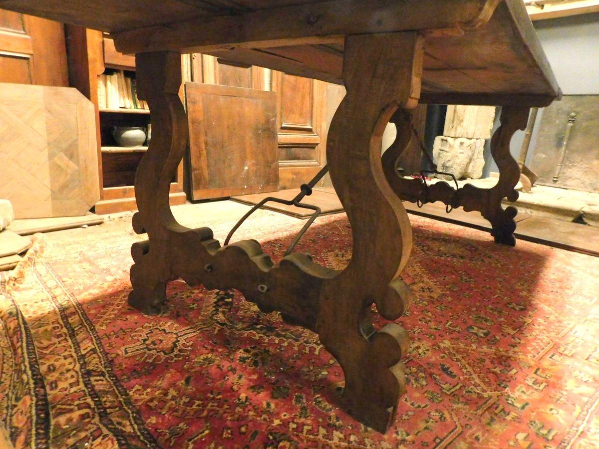 Antique Refectory Table in Wood Walnut, Large, Wavy Legs, 18th Century, Spain 10