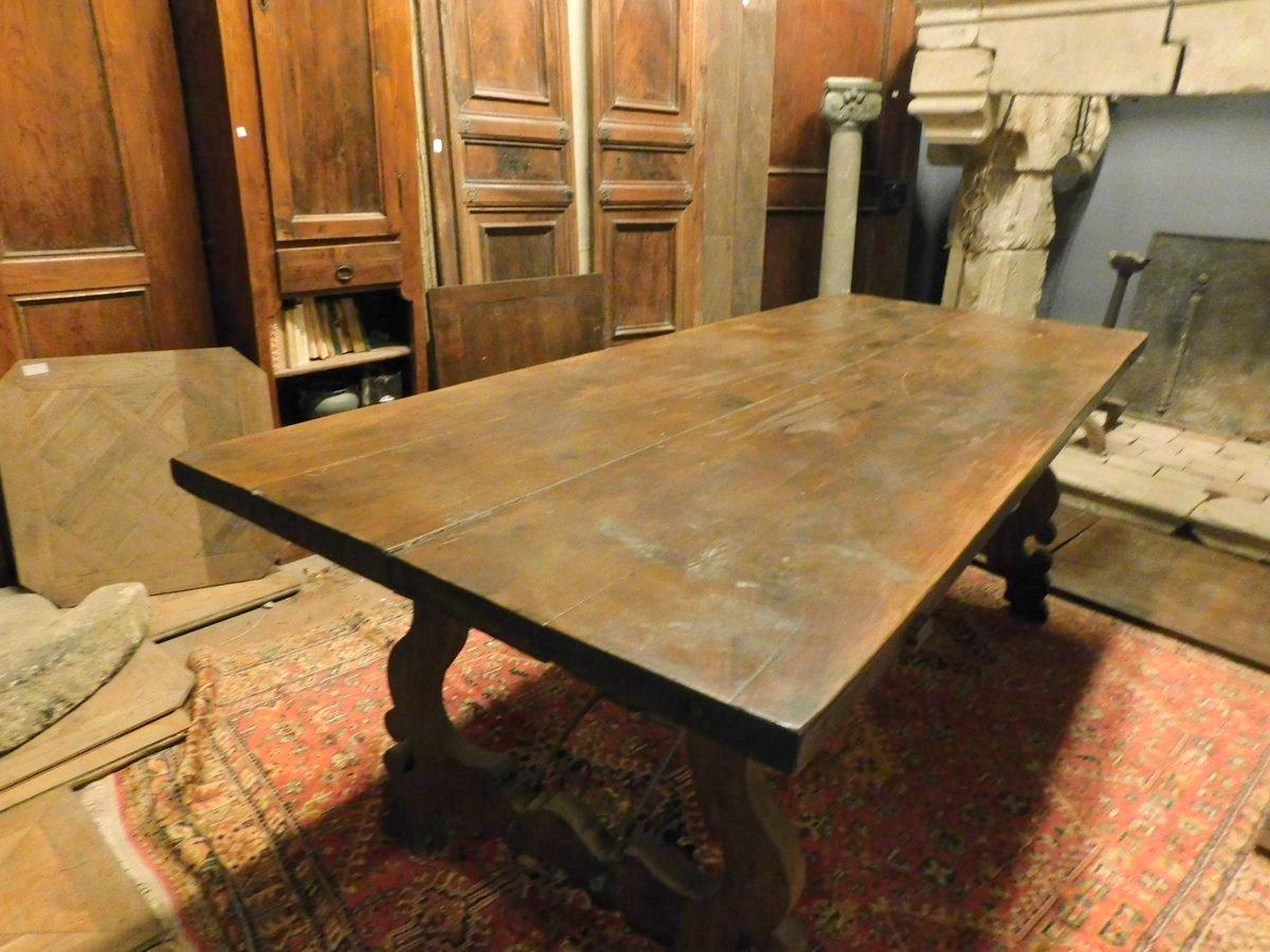 Antique Refectory Table in Wood Walnut, Large, Wavy Legs, 18th Century, Spain 12