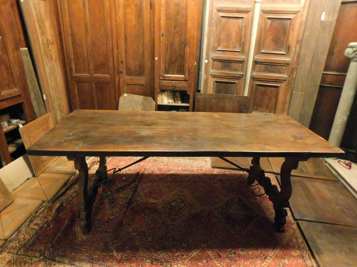 Antique Refectory Table in Wood Walnut, Large, Wavy Legs, 18th Century, Spain 2