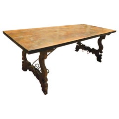 Antique Refectory Table in Wood Walnut, Large, Wavy Legs, 18th Century, Spain