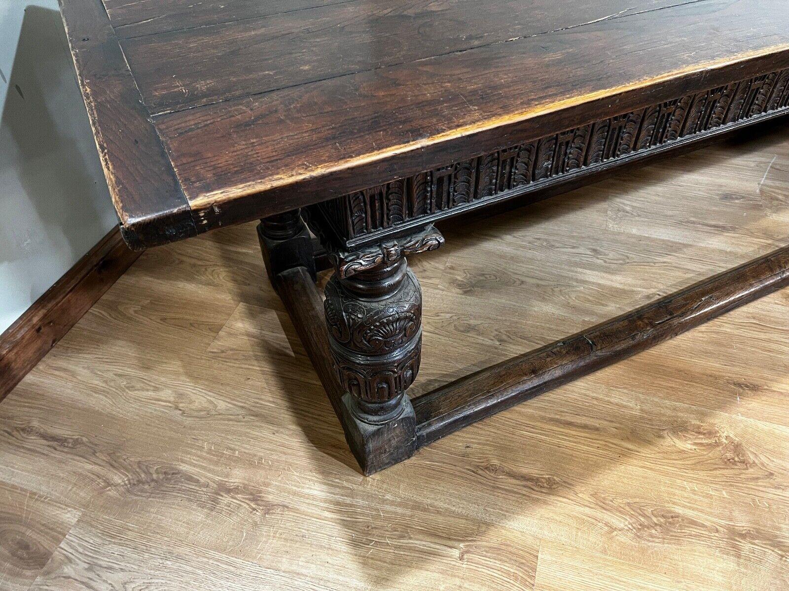 Antique Refectory Table Oak Plank Top 18th Century Farmhouse 7