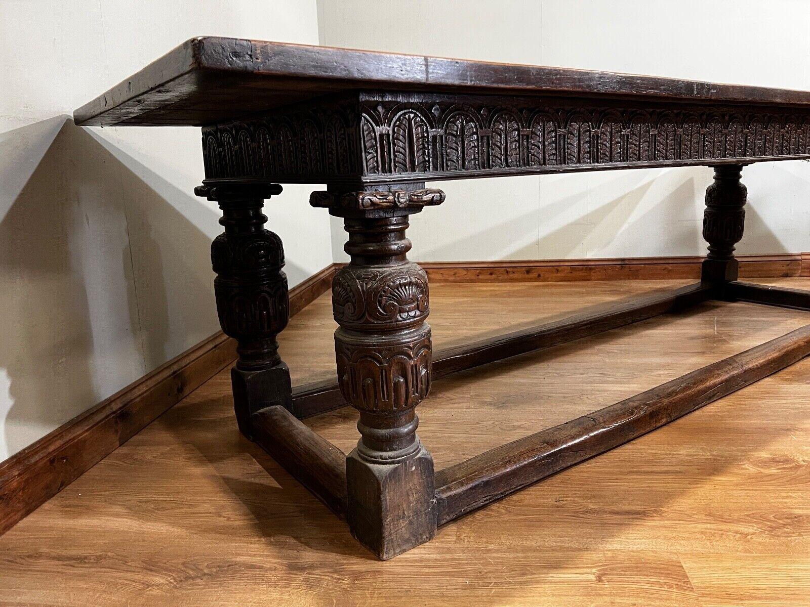 Antique Refectory Table Oak Plank Top 18th Century Farmhouse 8