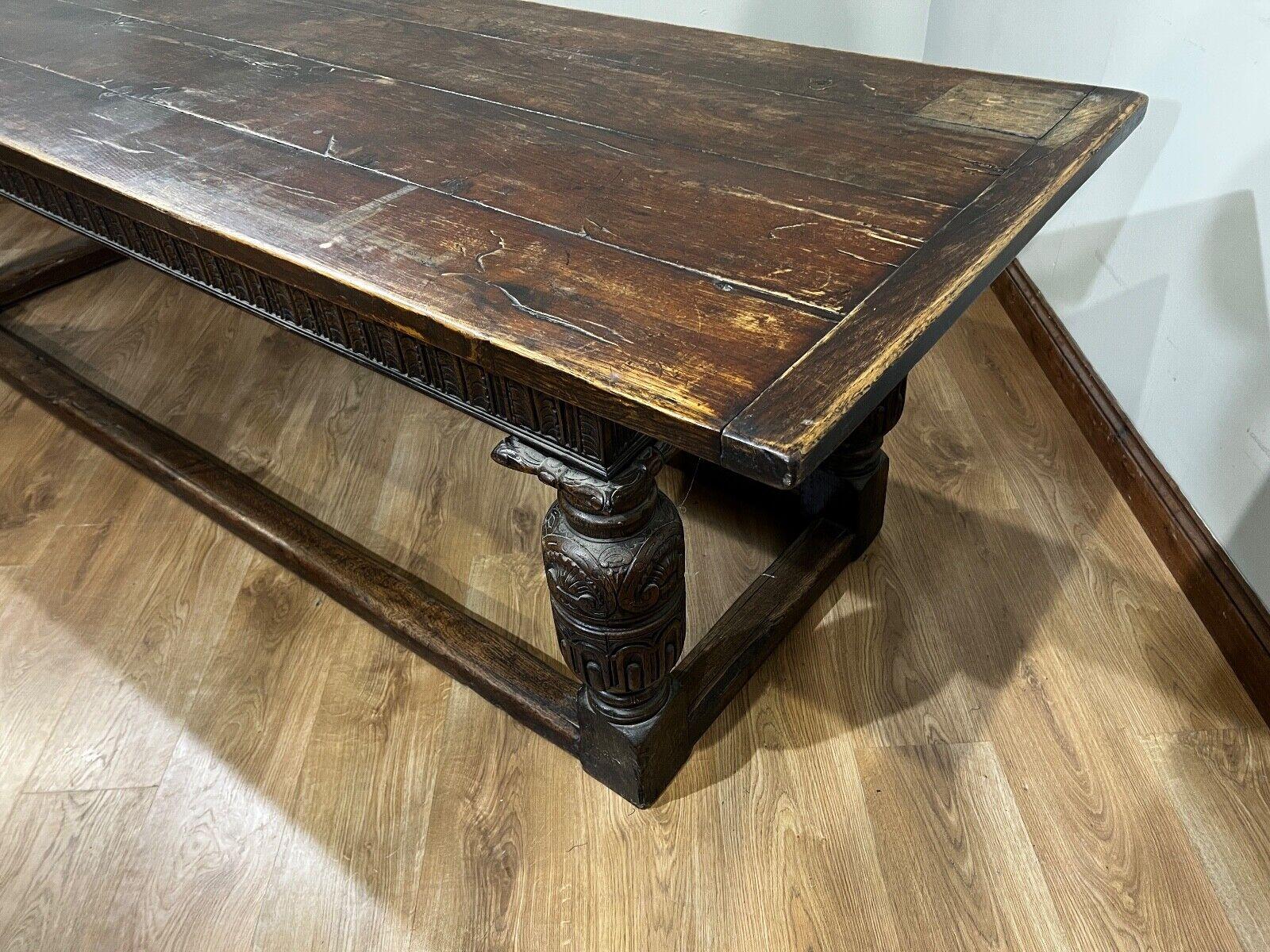 Antique Refectory Table Oak Plank Top 18th Century Farmhouse 10