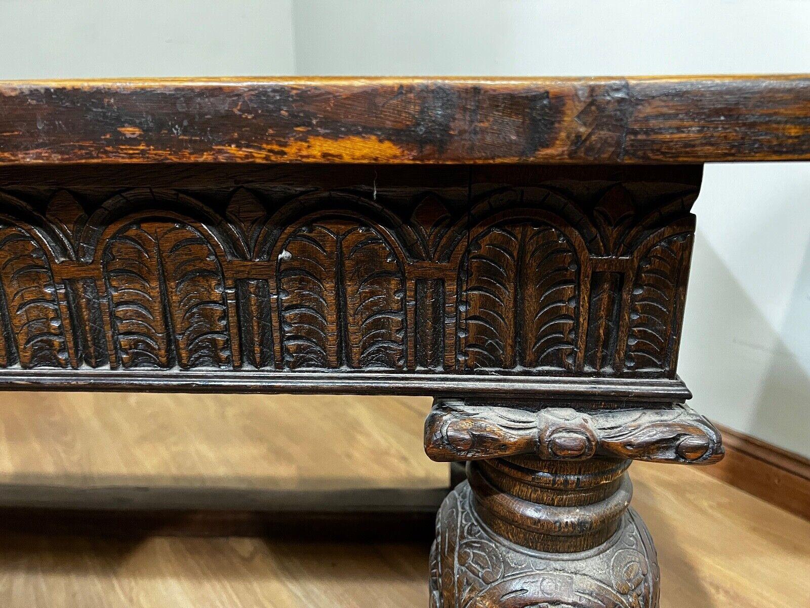 Antique Refectory Table Oak Plank Top 18th Century Farmhouse 11