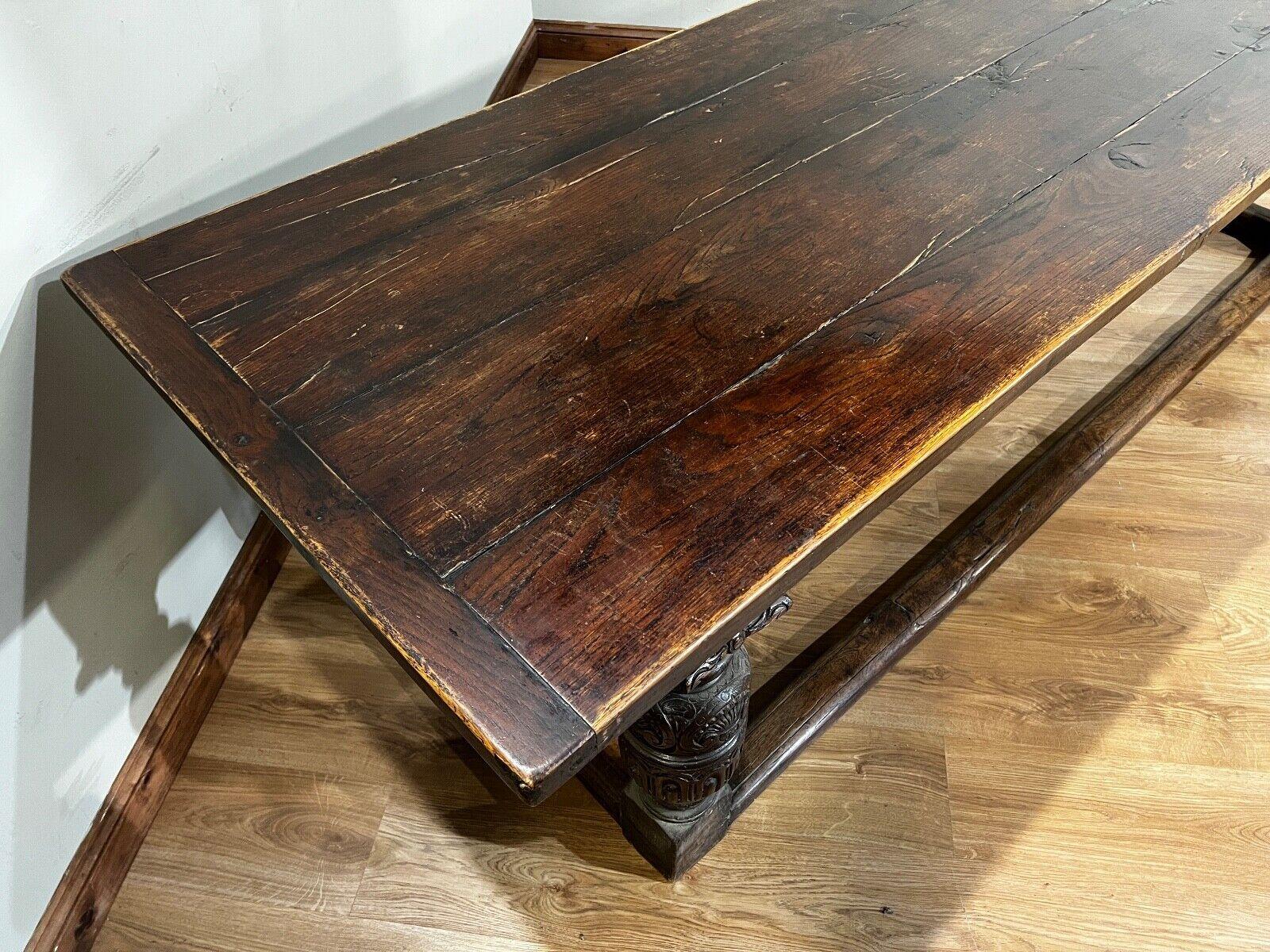 Antique Refectory Table Oak Plank Top 18th Century Farmhouse 12