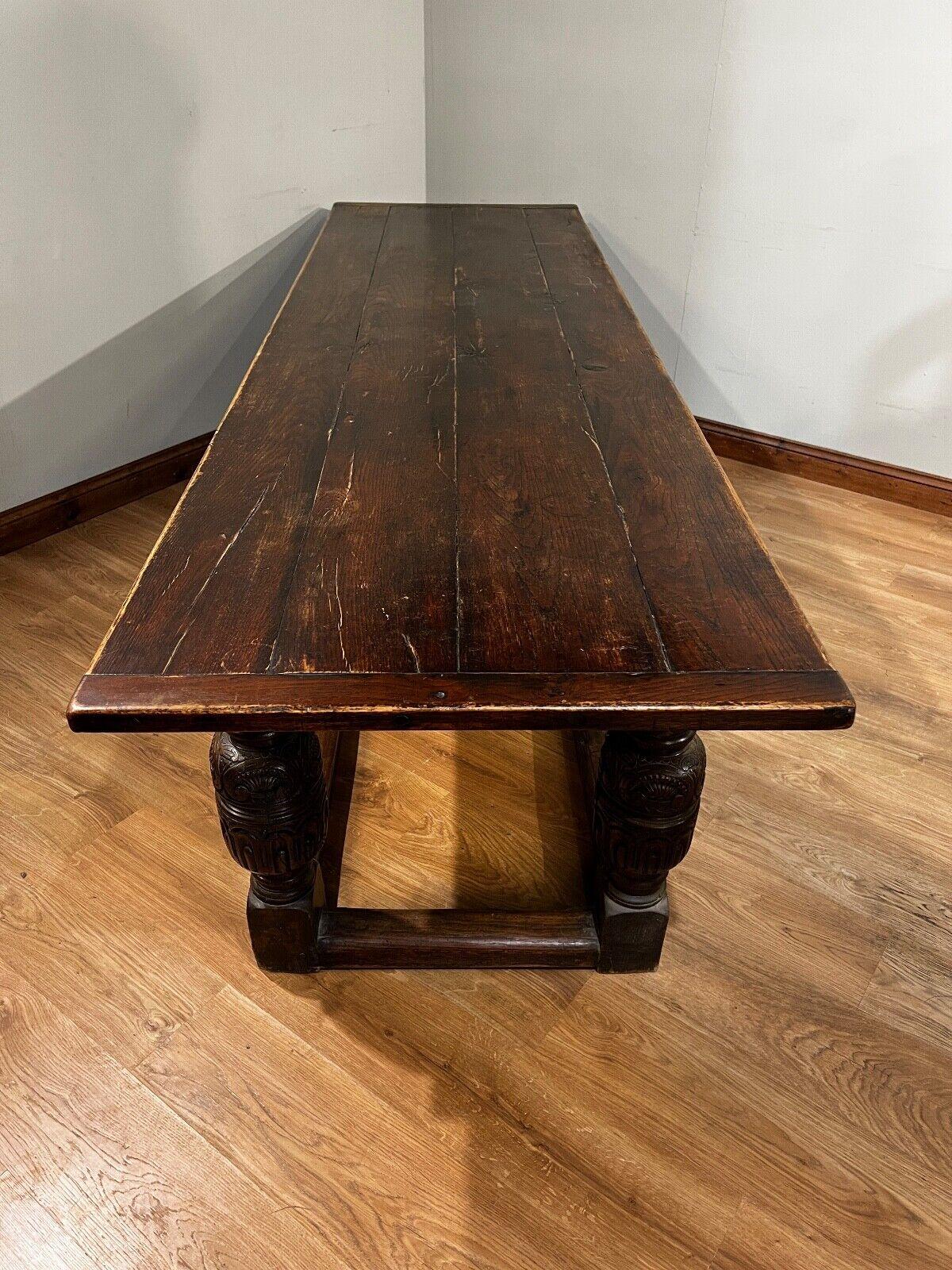 Antique Refectory Table Oak Plank Top 18th Century Farmhouse 13