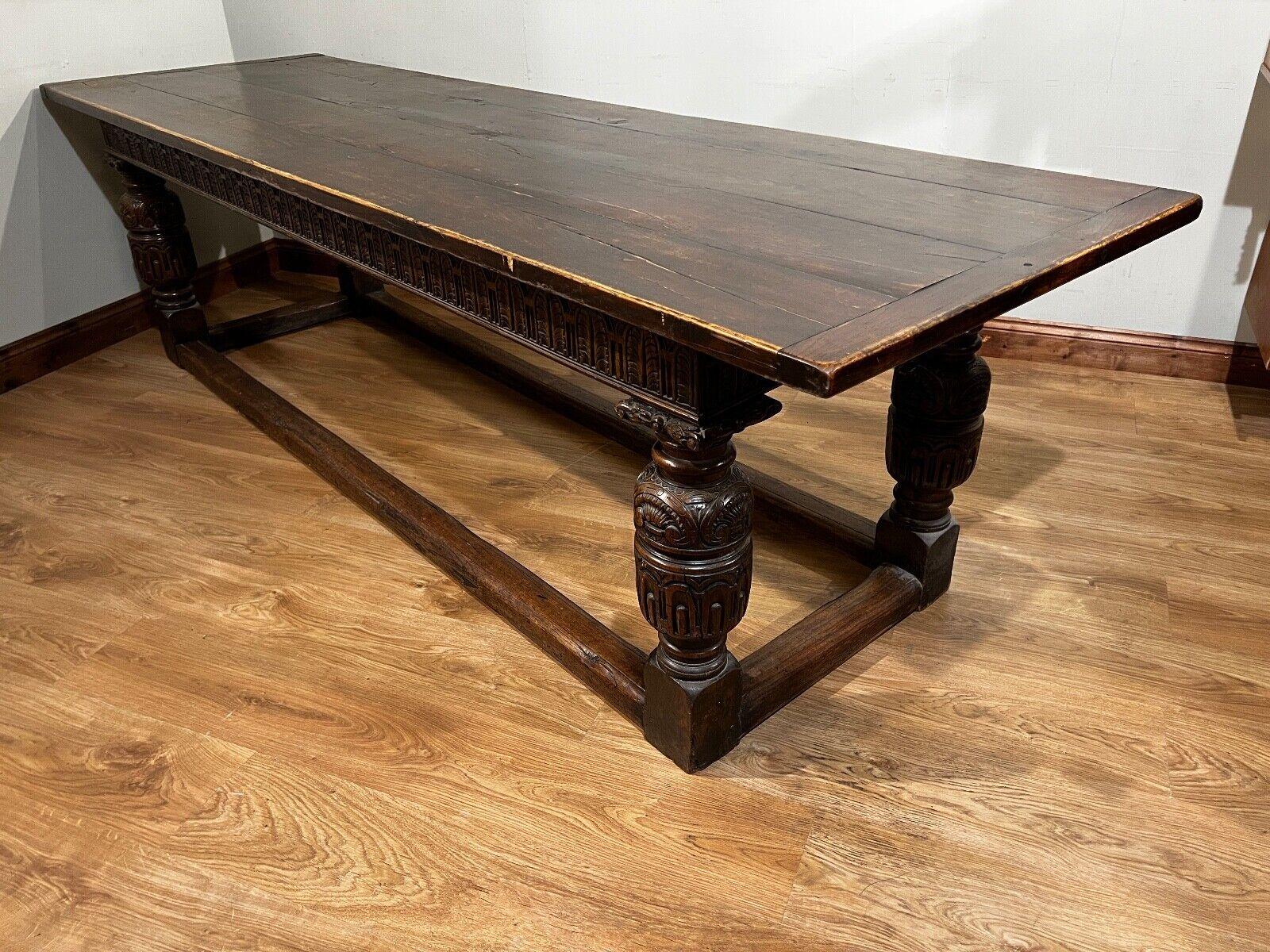 Antique Refectory Table Oak Plank Top 18th Century Farmhouse 1