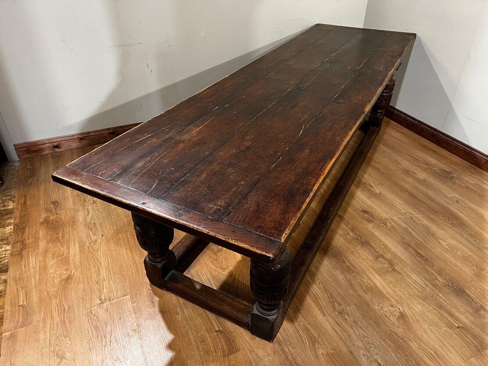 Antique Refectory Table Oak Plank Top 18th Century Farmhouse 2