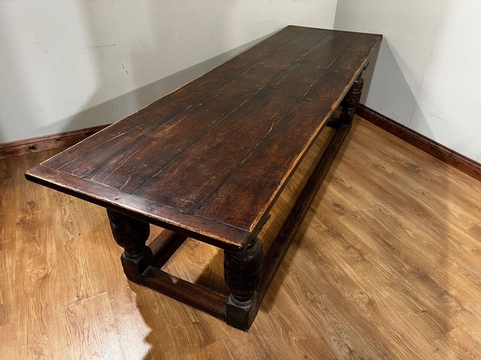 Antique Refectory Table Oak Plank Top 18th Century Farmhouse 3