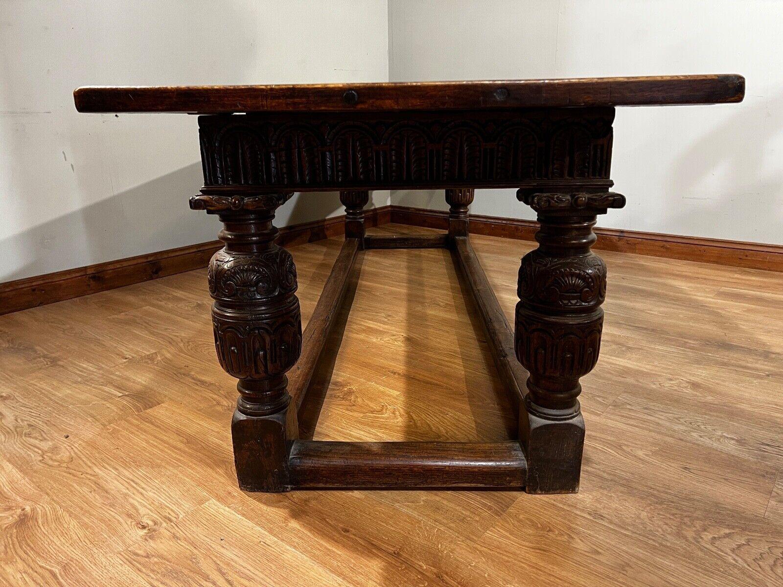 Antique Refectory Table Oak Plank Top 18th Century Farmhouse For Sale 4