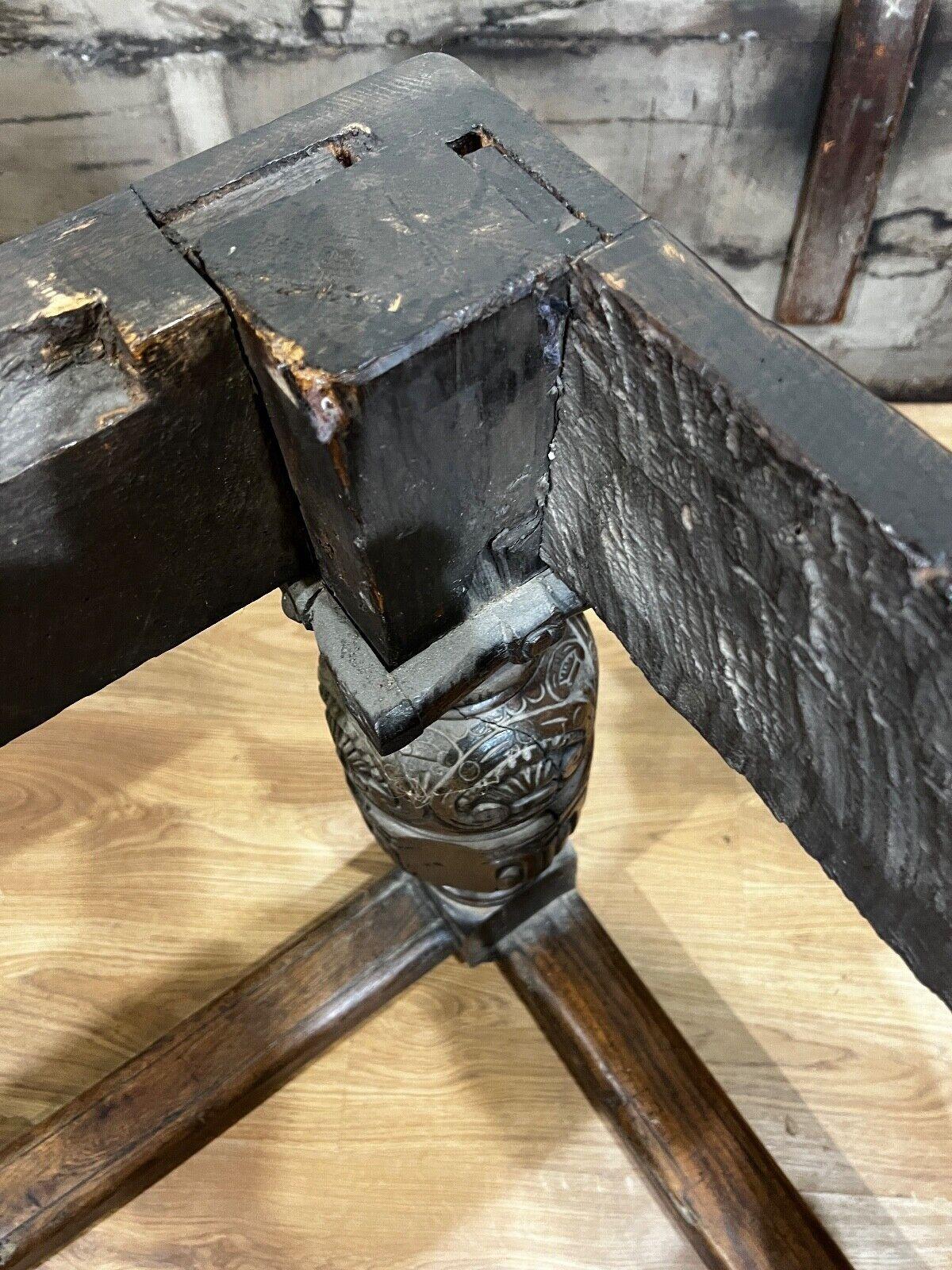 Antique Refectory Table Oak Plank Top 18th Century Farmhouse 5