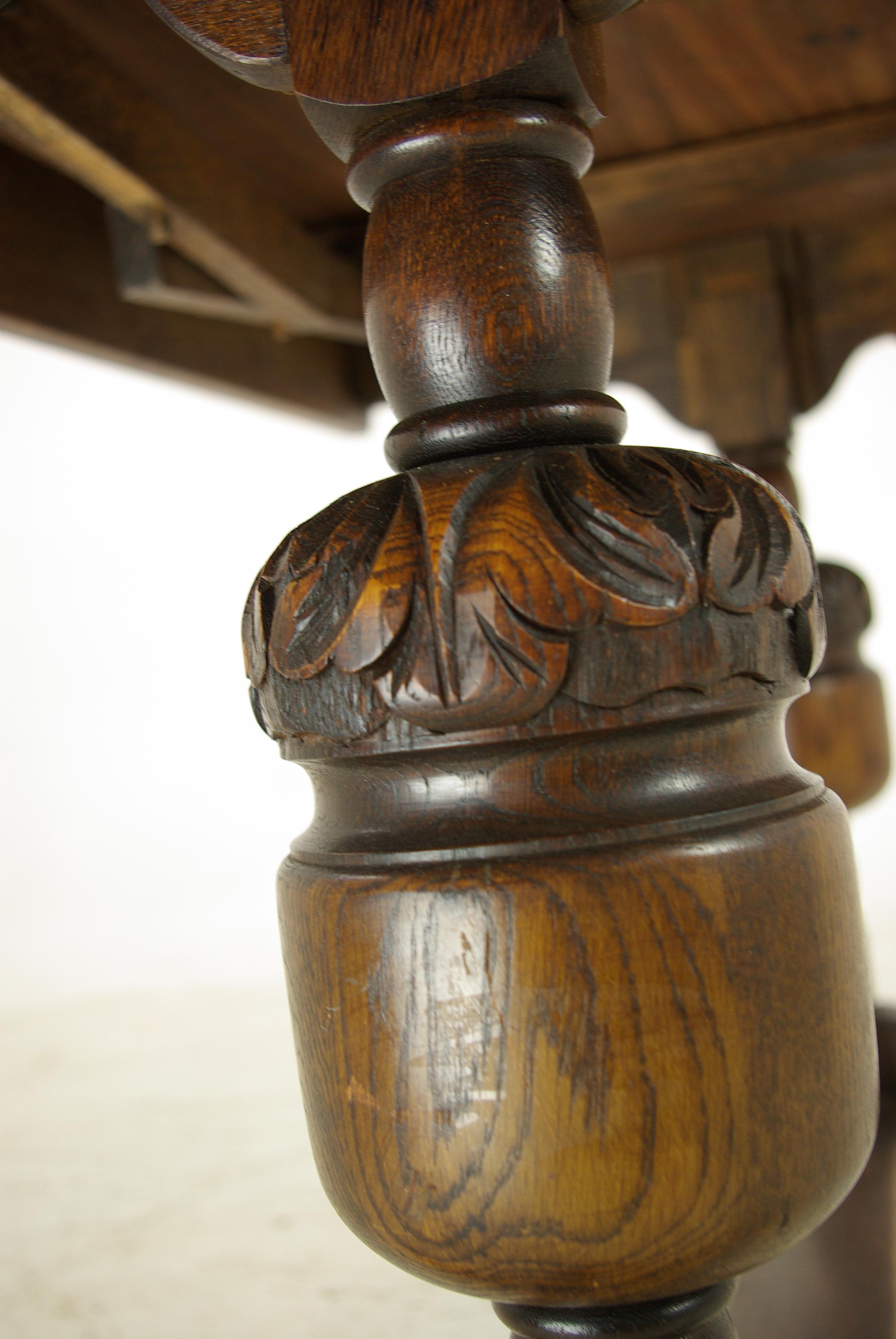 Antique Refectory Table, Solid Oak, Pull Out Leaves, Scotland, 1930, B1334 1
