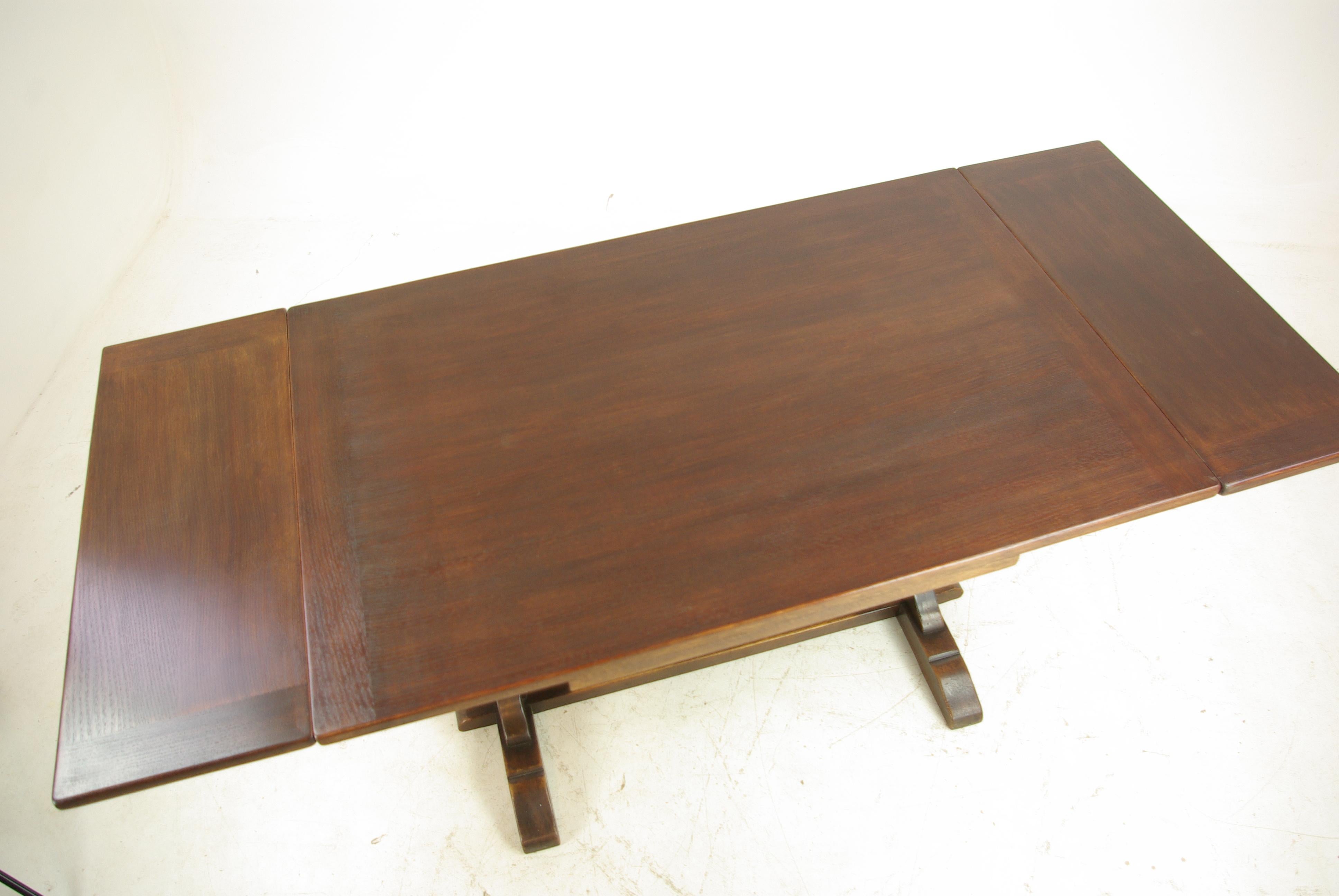 Scottish Antique Refectory Table, Solid Oak, Pull Out Leaves, Scotland, 1930, B1334