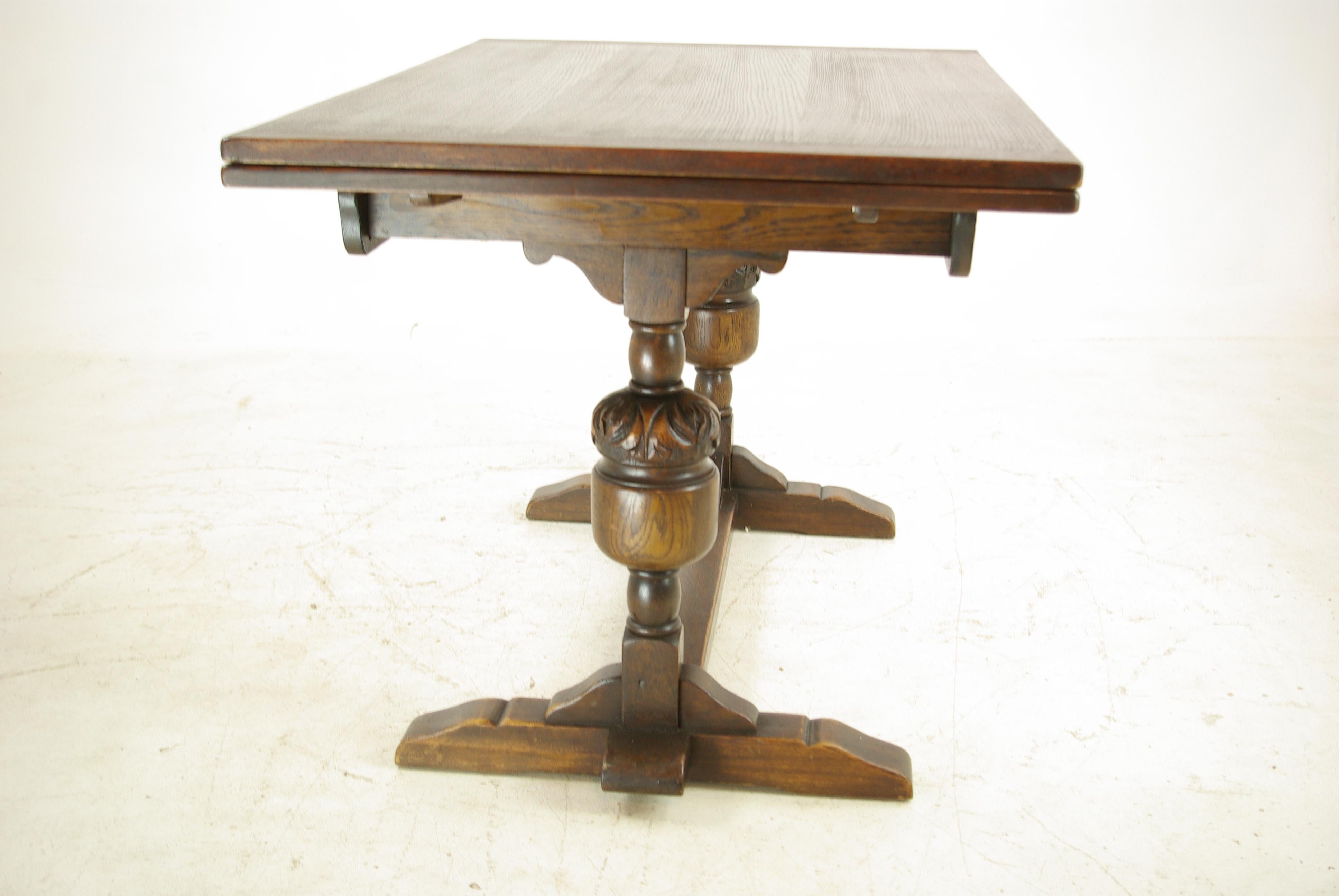 Hand-Crafted Antique Refectory Table, Solid Oak, Pull Out Leaves, Scotland, 1930, B1334