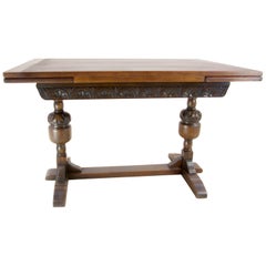 Vintage Refectory Table, Solid Oak, Pull Out Leaves, Scotland, 1930, B1334