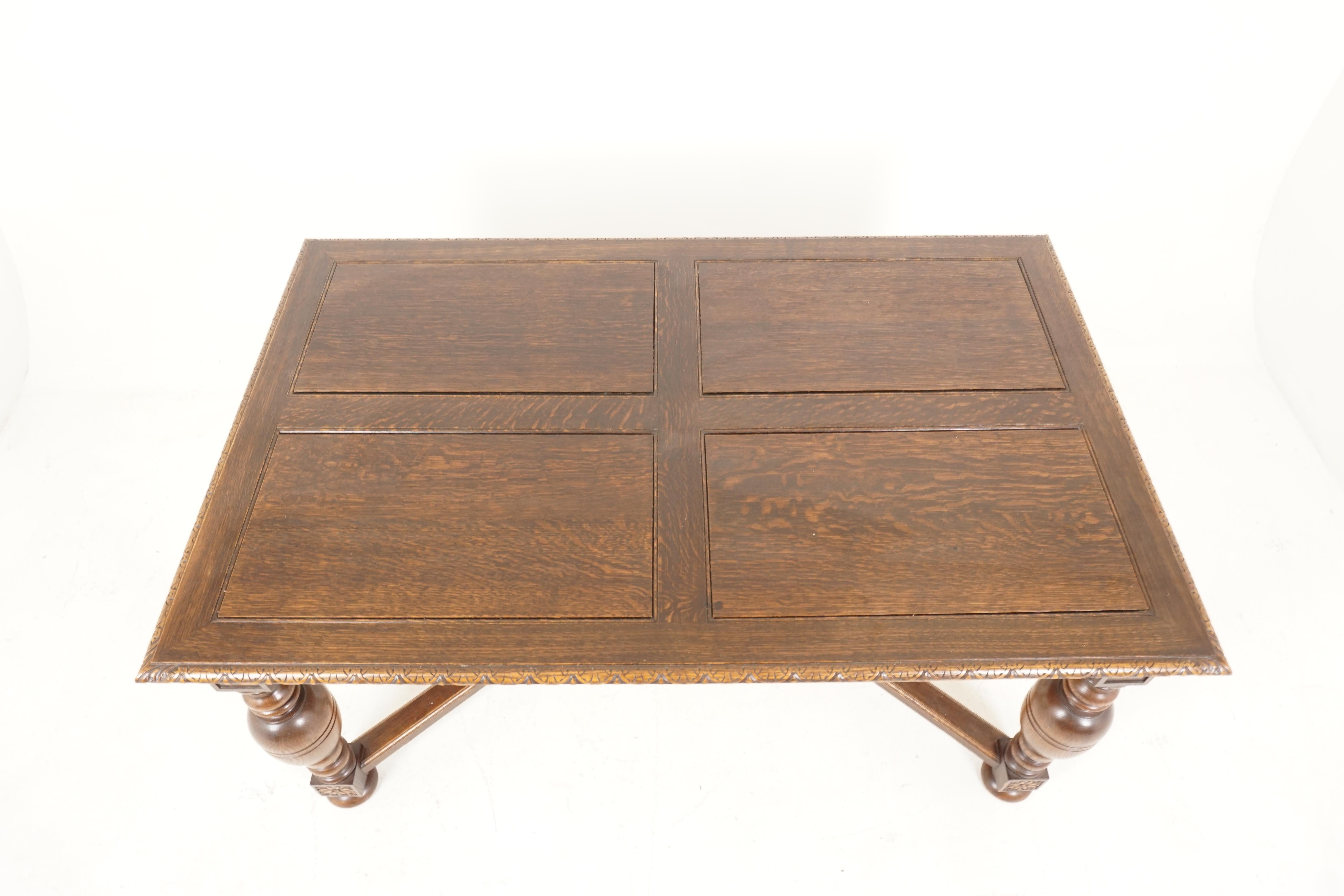 Hand-Crafted Antique Refectory Table, Tiger Oak, Draw Leaf Table, Dining Table, Scotland 1930
