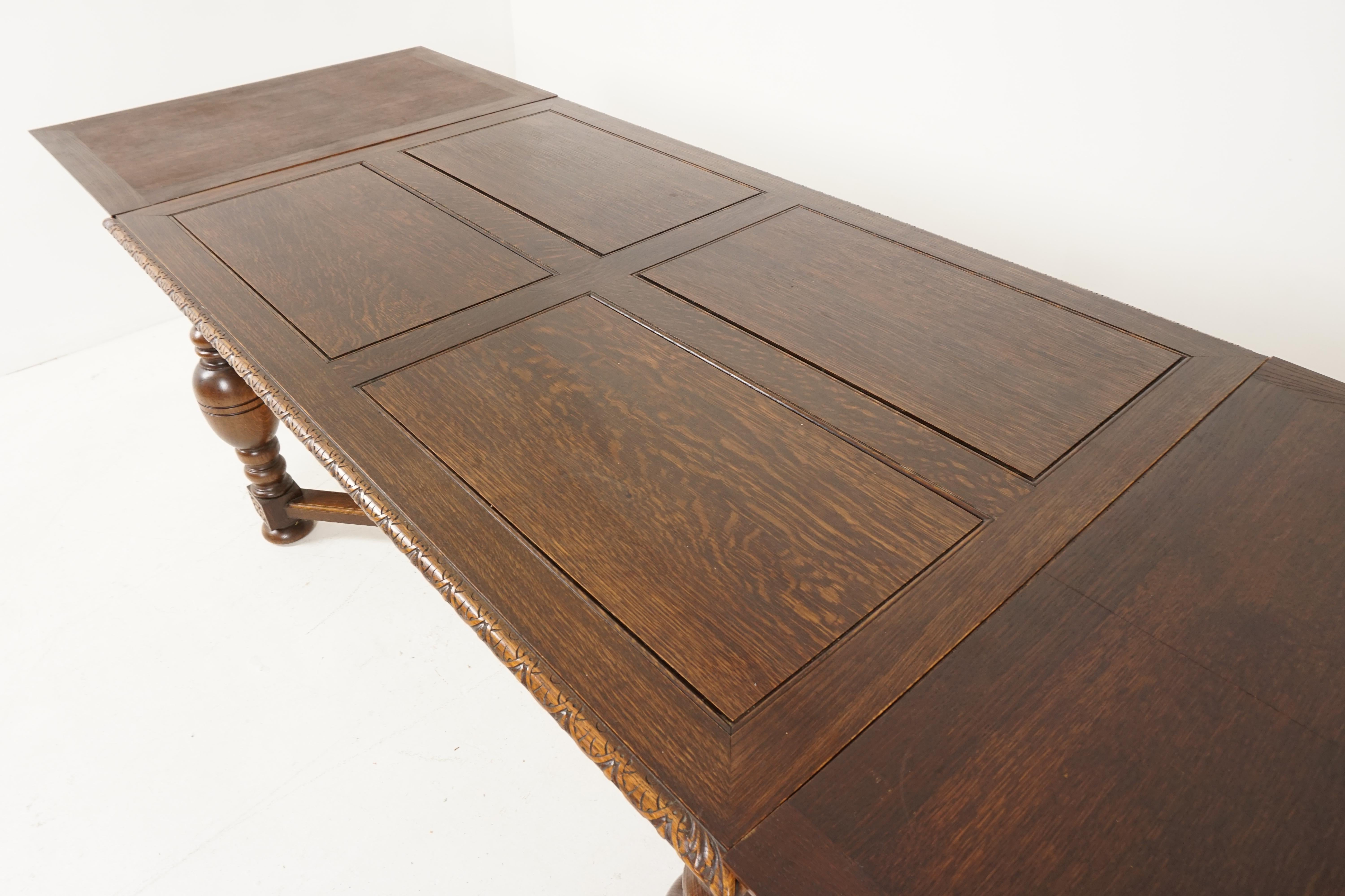 Antique Refectory Table, Tiger Oak, Draw Leaf Table, Dining Table, Scotland 1930 2