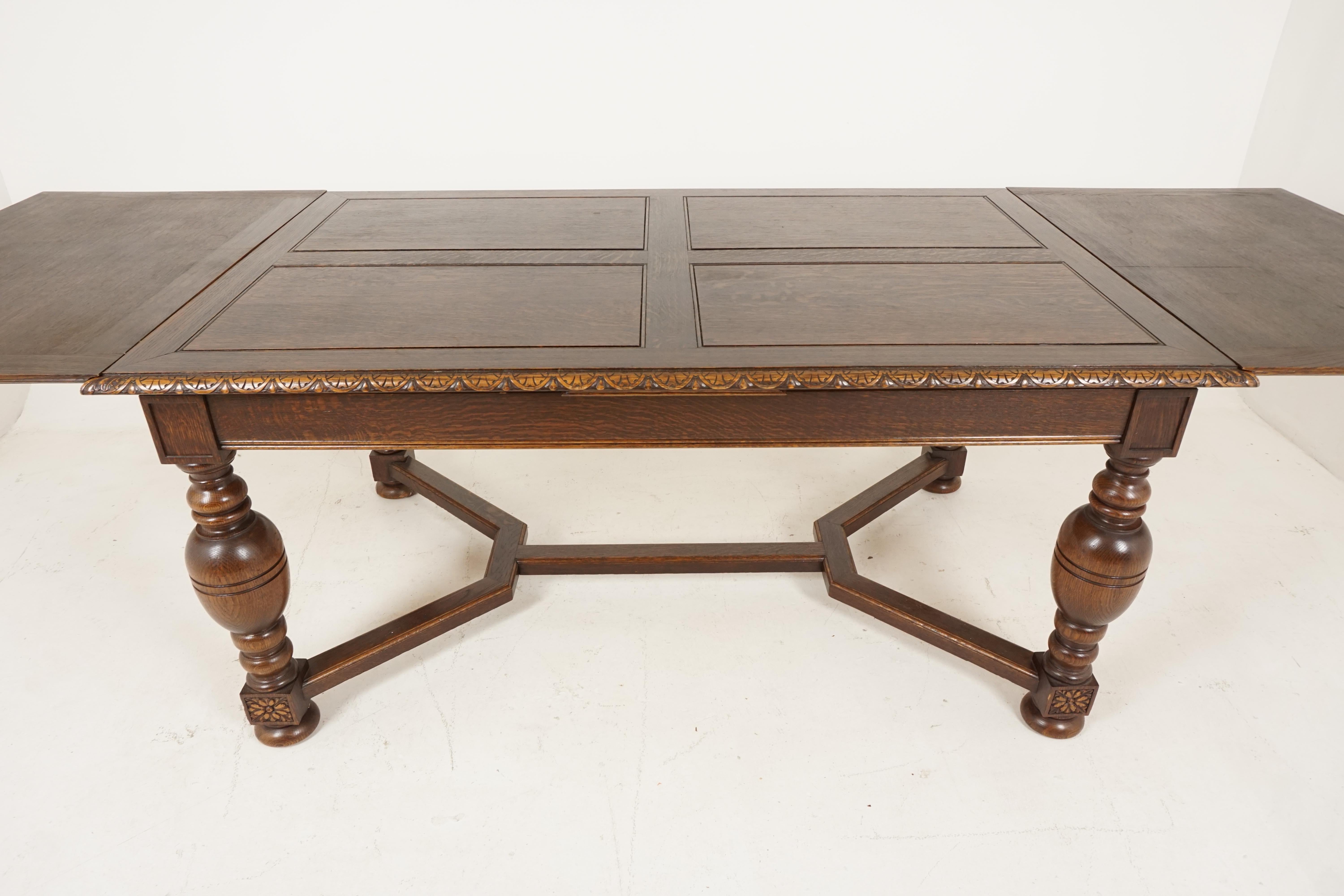 Antique Refectory Table, Tiger Oak, Draw Leaf Table, Dining Table, Scotland 1930 3