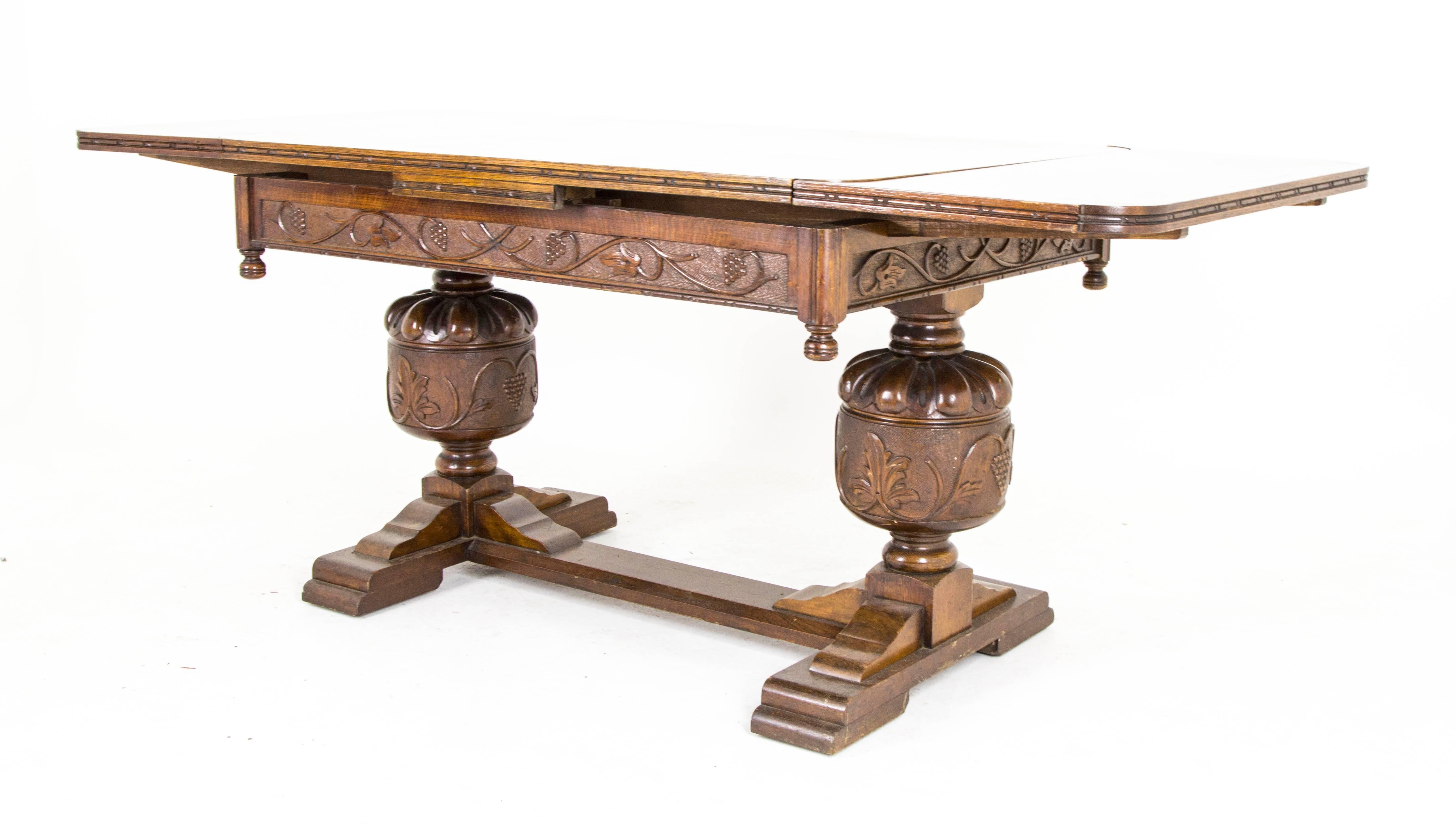 Antique Refectory Table, Vintage Dining Table, Farmhouse Table, Carved Oak, B464 5