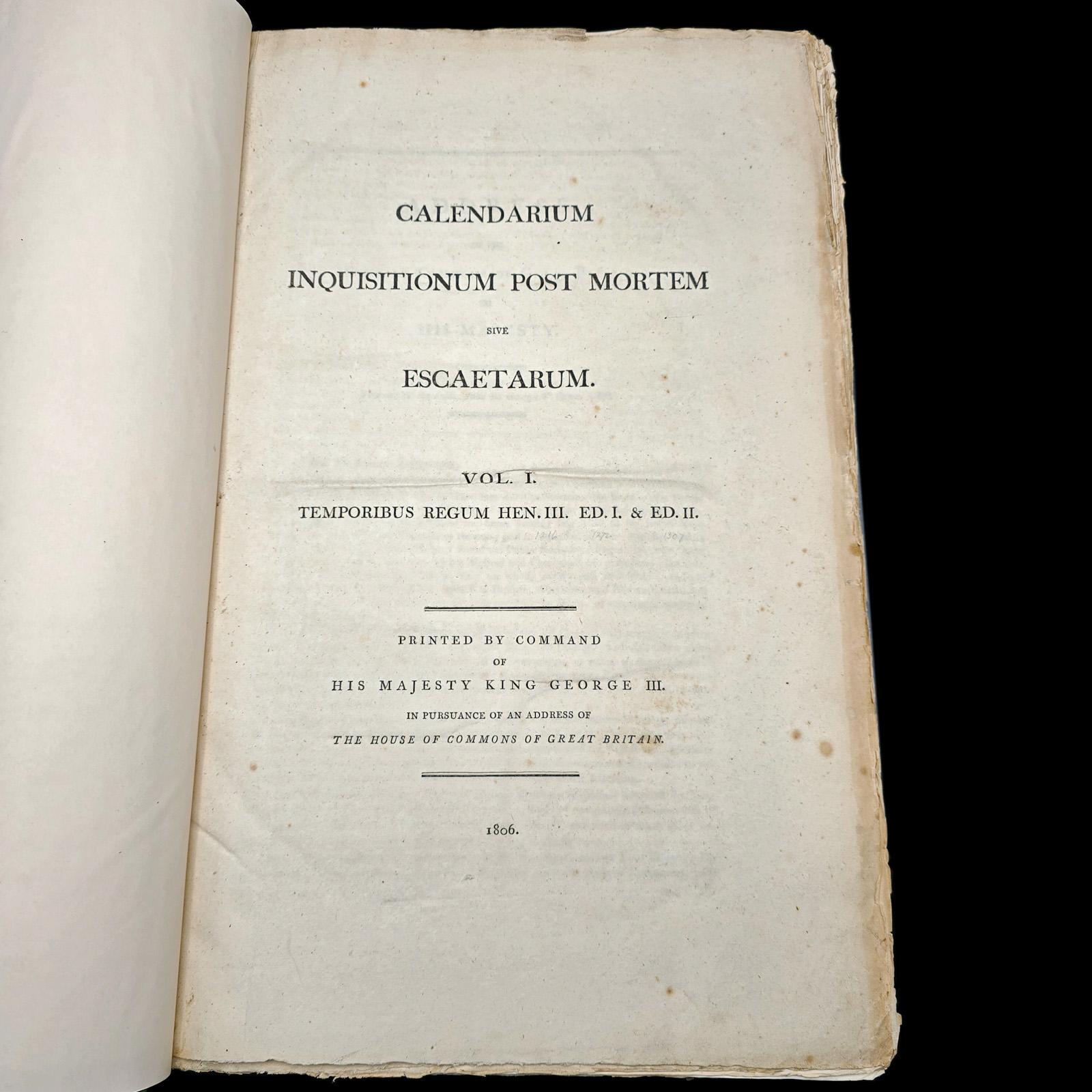 Giorgio III Libro di riferimento antico, Calendarium Inquisitionum Post Mortem, latino, georgiano in vendita