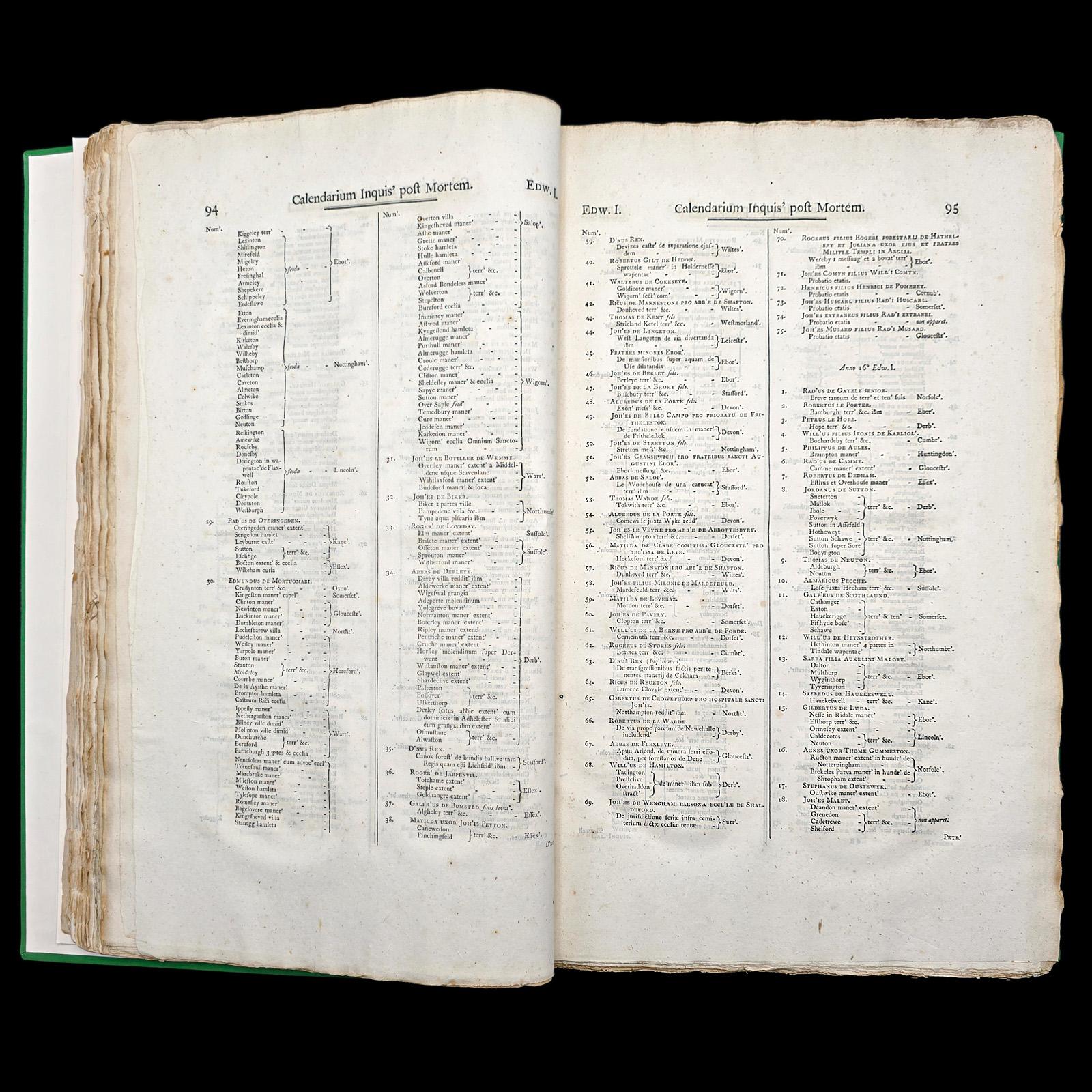 Carta Libro di riferimento antico, Calendarium Inquisitionum Post Mortem, latino, georgiano in vendita