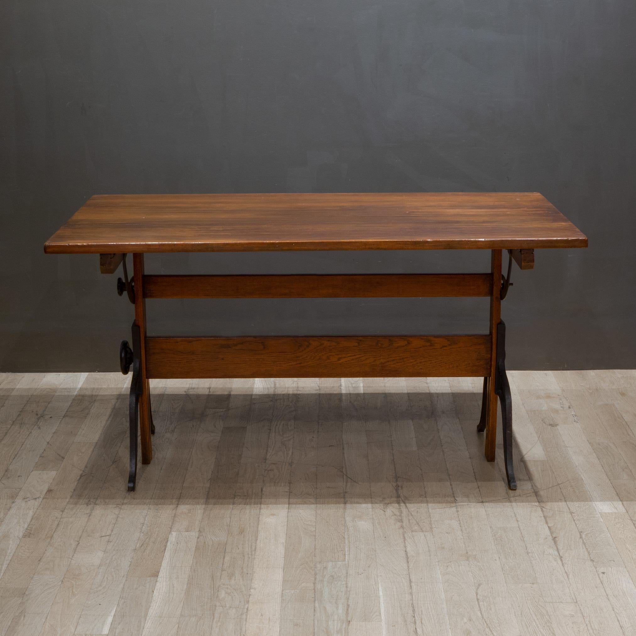 Industrial Antique Refinished A. Lietz Co. Wood and Cast Iron Drafting Table, circa 1930