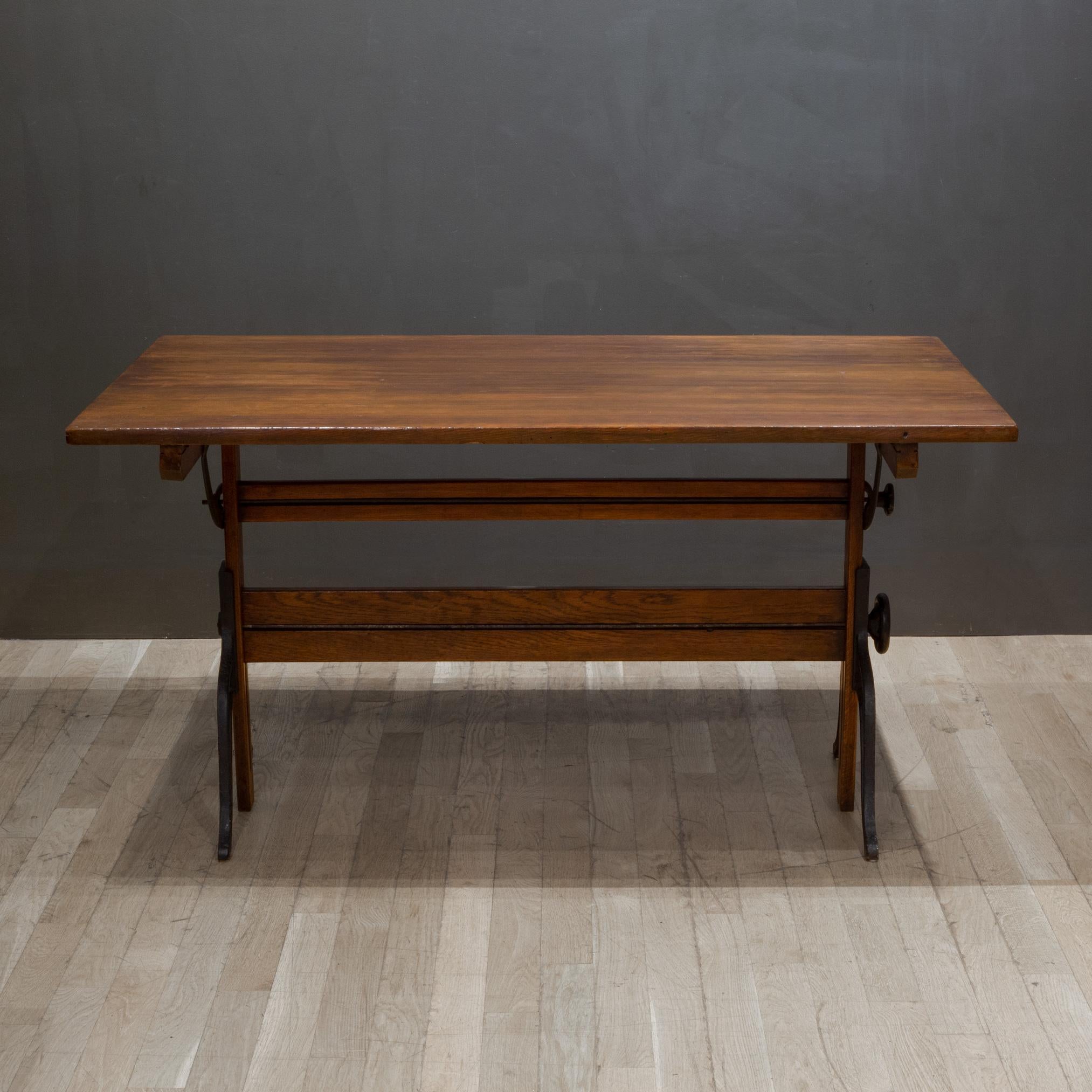 American Antique Refinished A. Lietz Co. Wood and Cast Iron Drafting Table, circa 1930