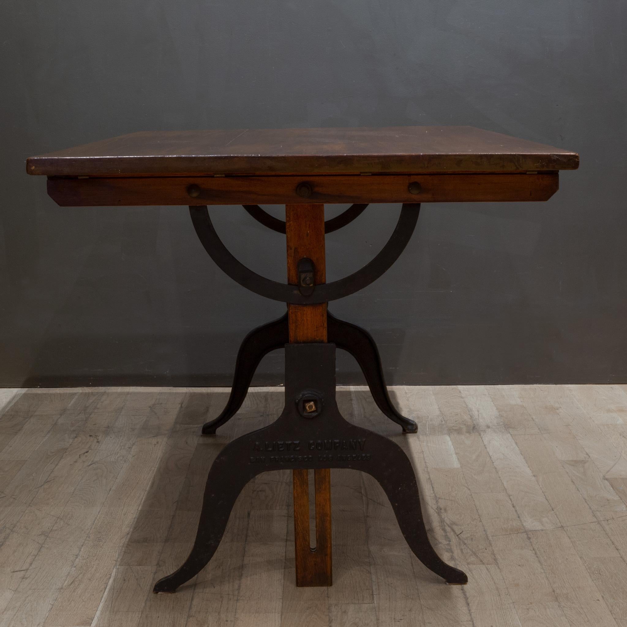20th Century Antique Refinished A. Lietz Co. Wood and Cast Iron Drafting Table, circa 1930