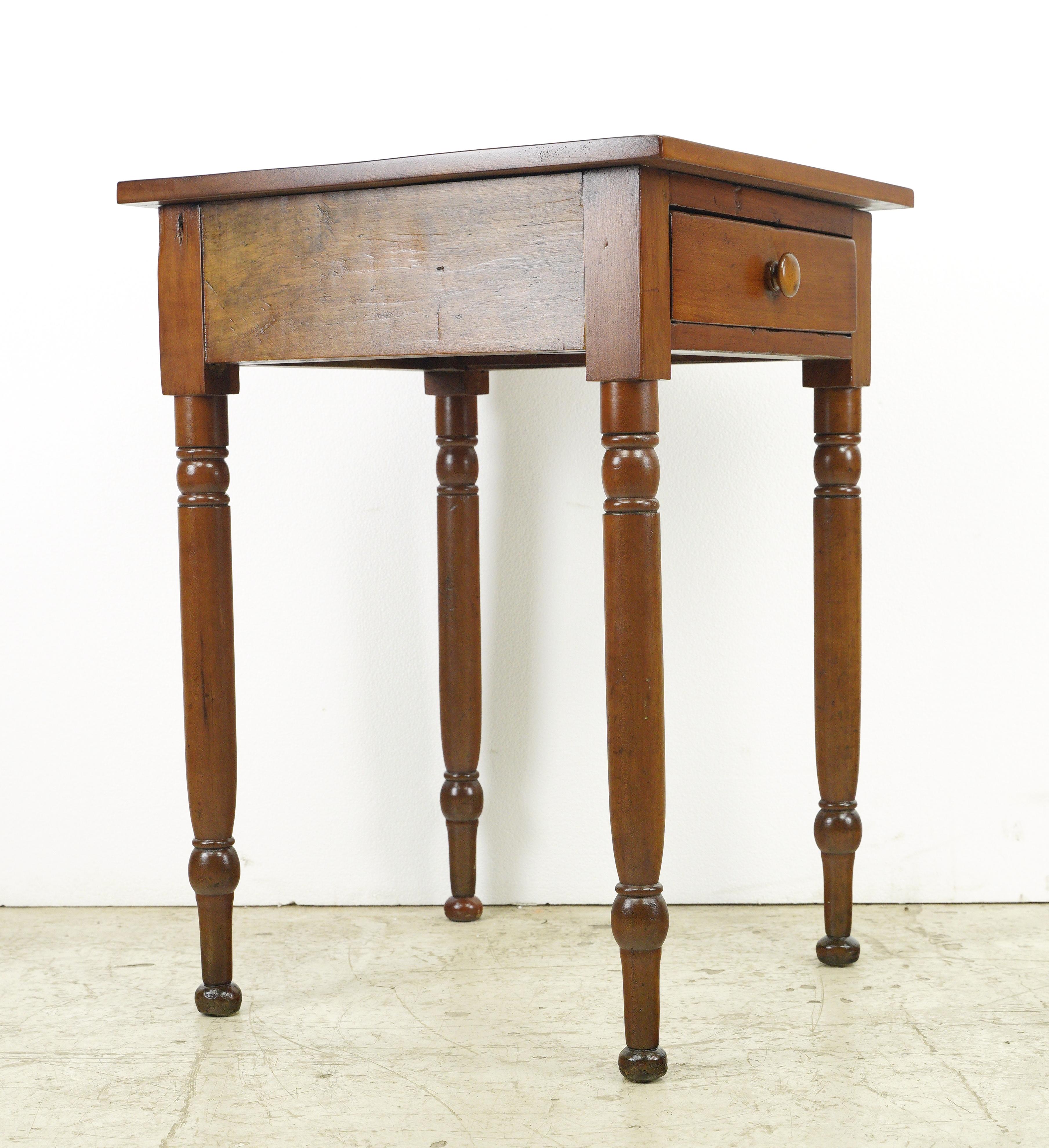 20th Century Antique Refinished Cherry Drawer Square End Table Stand For Sale