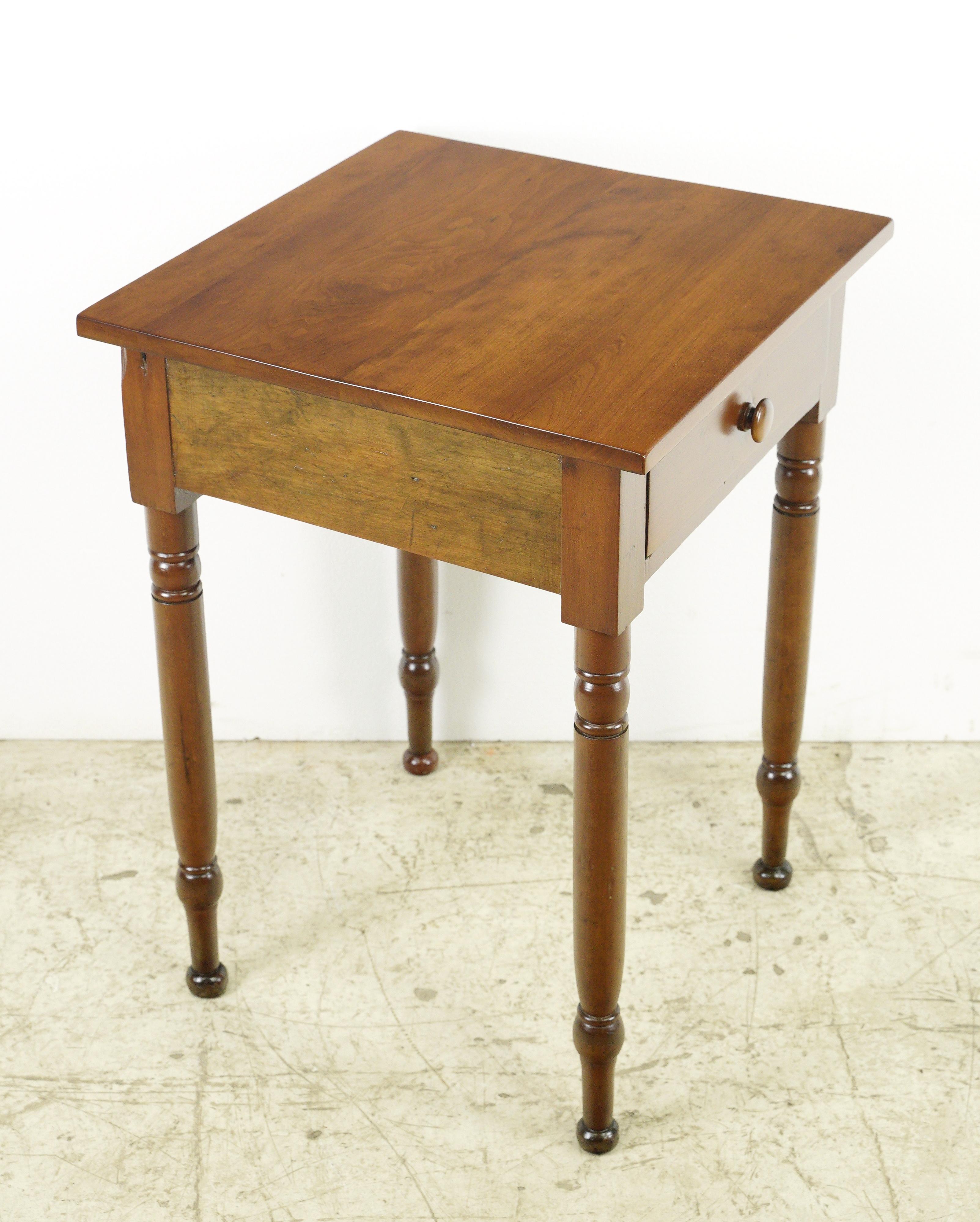 Antique Refinished Cherry Drawer Square End Table Stand For Sale 1