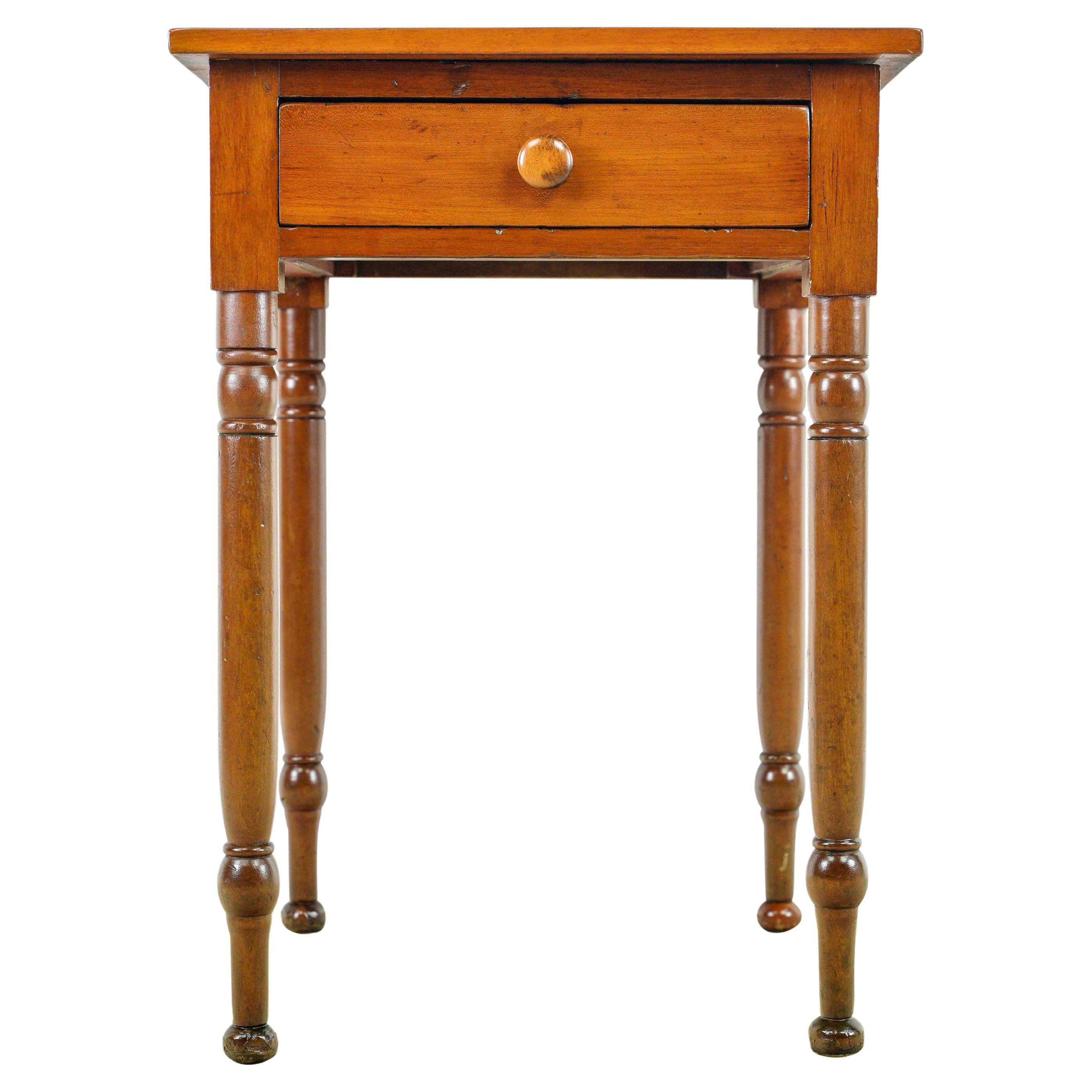 Antique Refinished Cherry Drawer Square End Table Stand For Sale