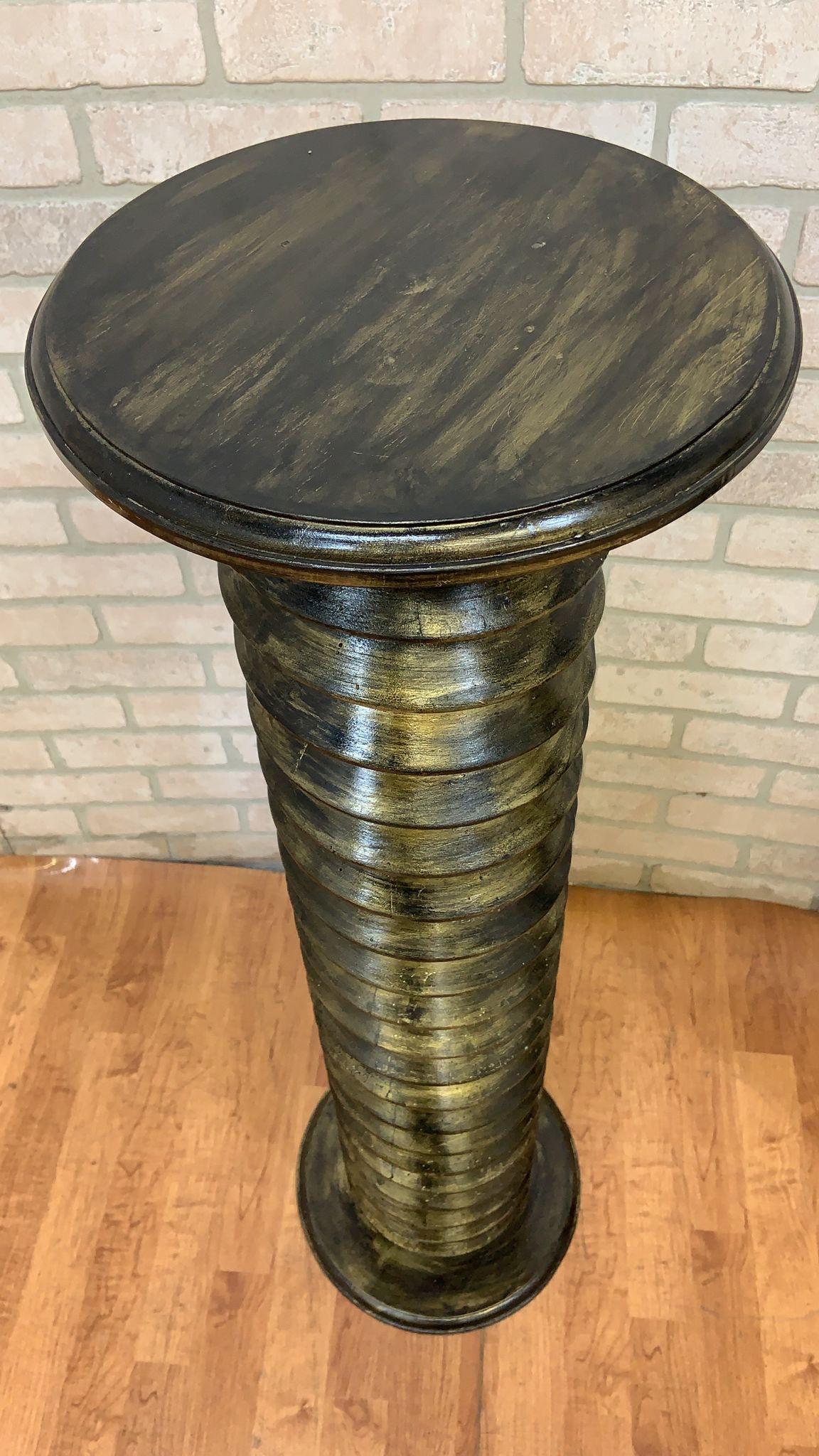 19th Century Antique Refinished Gilded Solid Oak French Wine Press Screw Pedestals - Pair For Sale
