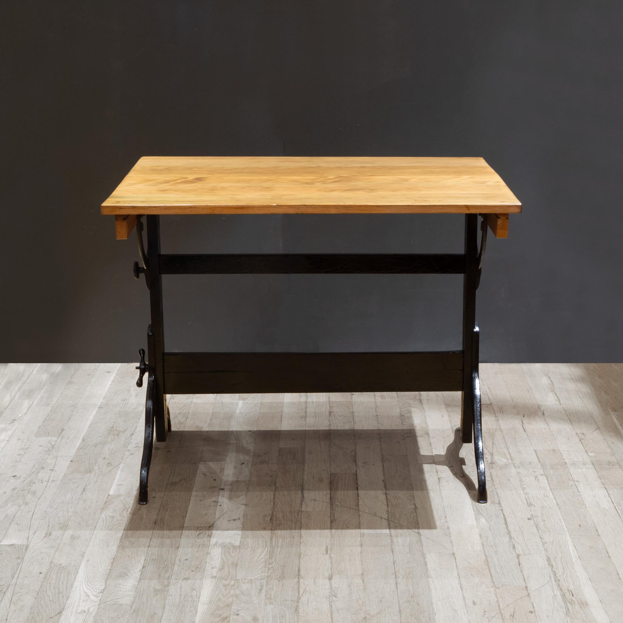 Antique Refinished Wood and Cast Iron Drafting Table c.1930 3