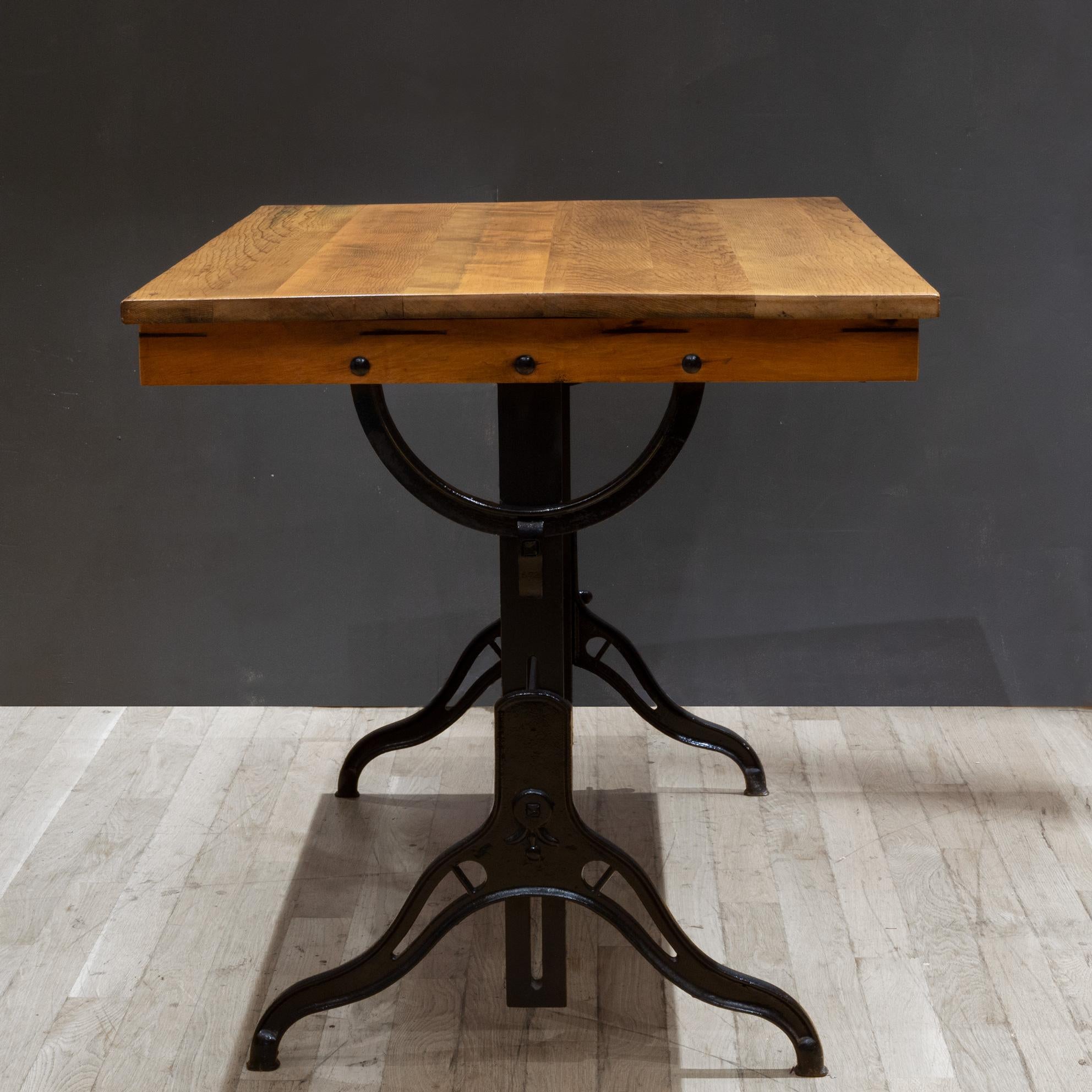 Antique Refinished Wood and Cast Iron Drafting Table c.1930 In Good Condition In San Francisco, CA
