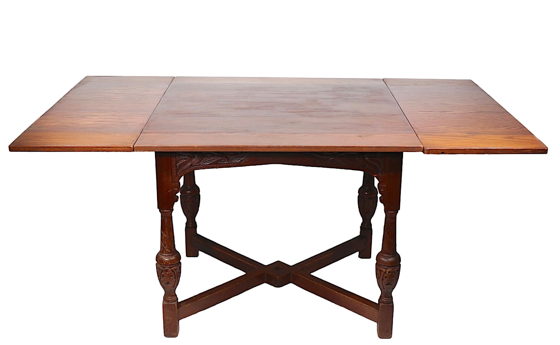 Antique Refractory  Oak  English Pub Table with two Leaves c 1900/1920's 9