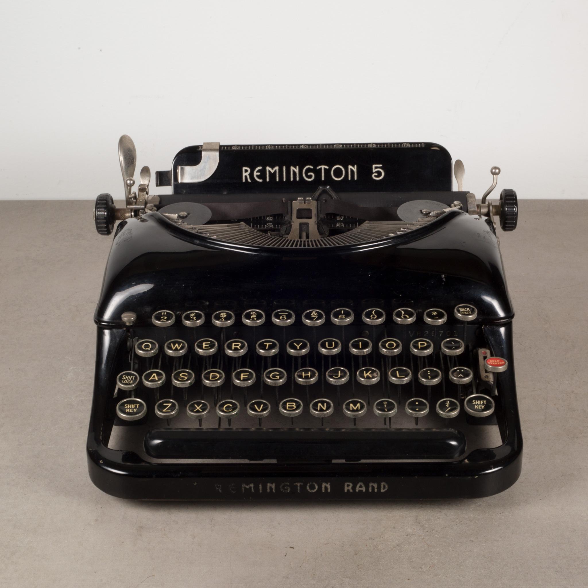 ABOUT

An original Remington Rand 5 Typewriter with original case. The keys are nickle with black with white letters. This typewriter is very clean and has been fully refurbished. It has smooth typing and the carriage advances and functions very