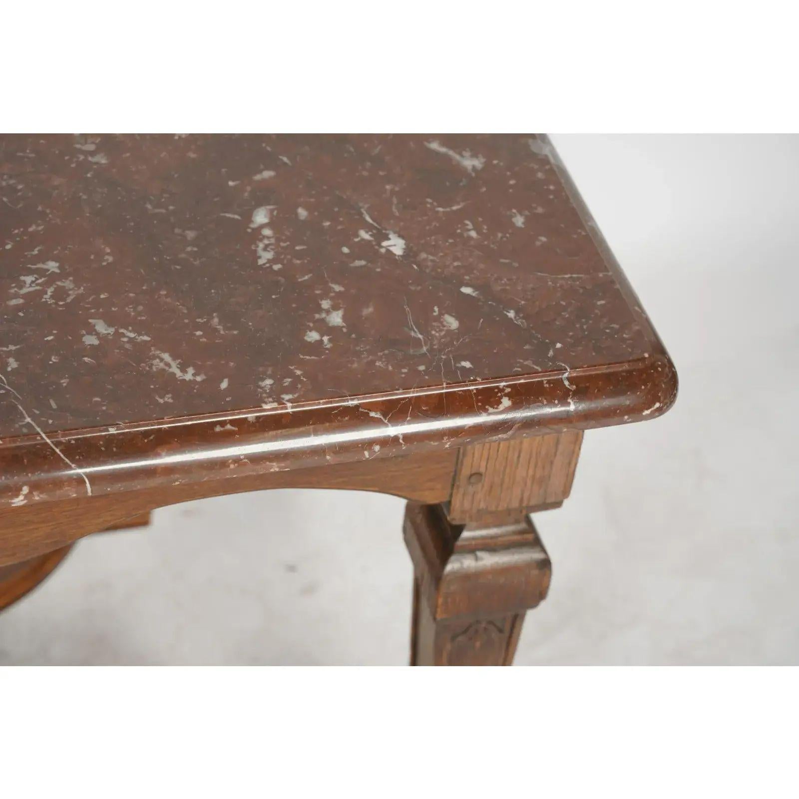 Antique Early 19th century Regence style oak & marble table

Provenance: The estate of Don Rickles.

Additional information: 
Materials: Marble, Oak
Color: Red
Period: Early 19th century
Styles: Regency
Table Shape: Rectangle
Item Type: