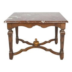 Table ancienne de style Régence en chêne et marbre, début du 19ème siècle