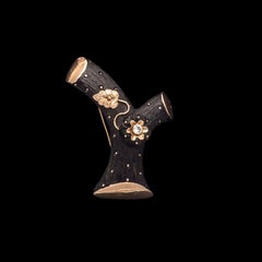 Antike Regency-Brosche aus Eichenholz mit 15 Karat Gold und Diamanten in Bog