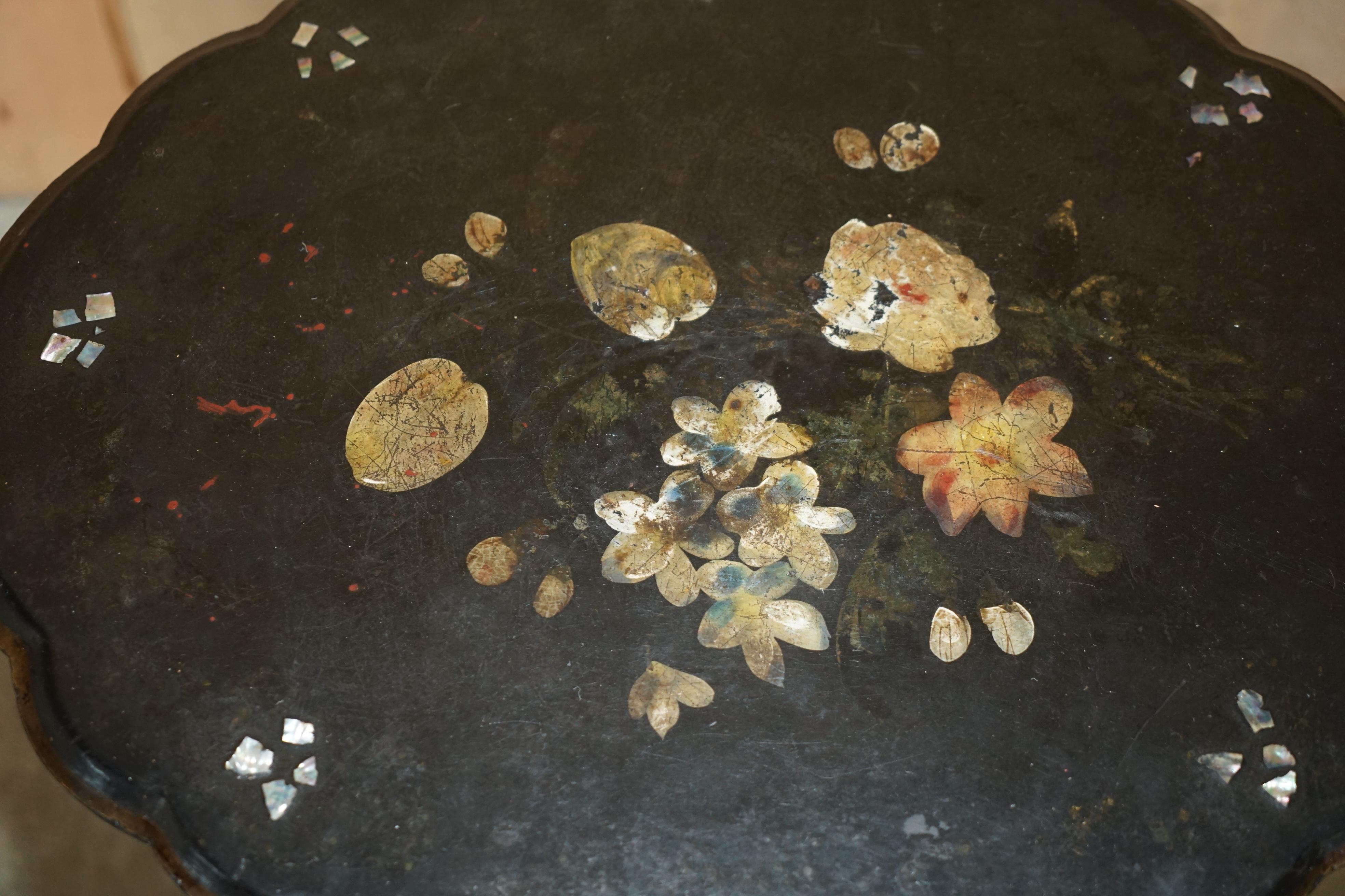 Early 19th Century ANTIQUE REGENCY 1810 BLACK LACQUERED MOTHER OF PEARL INLAID iTABLE For Sale
