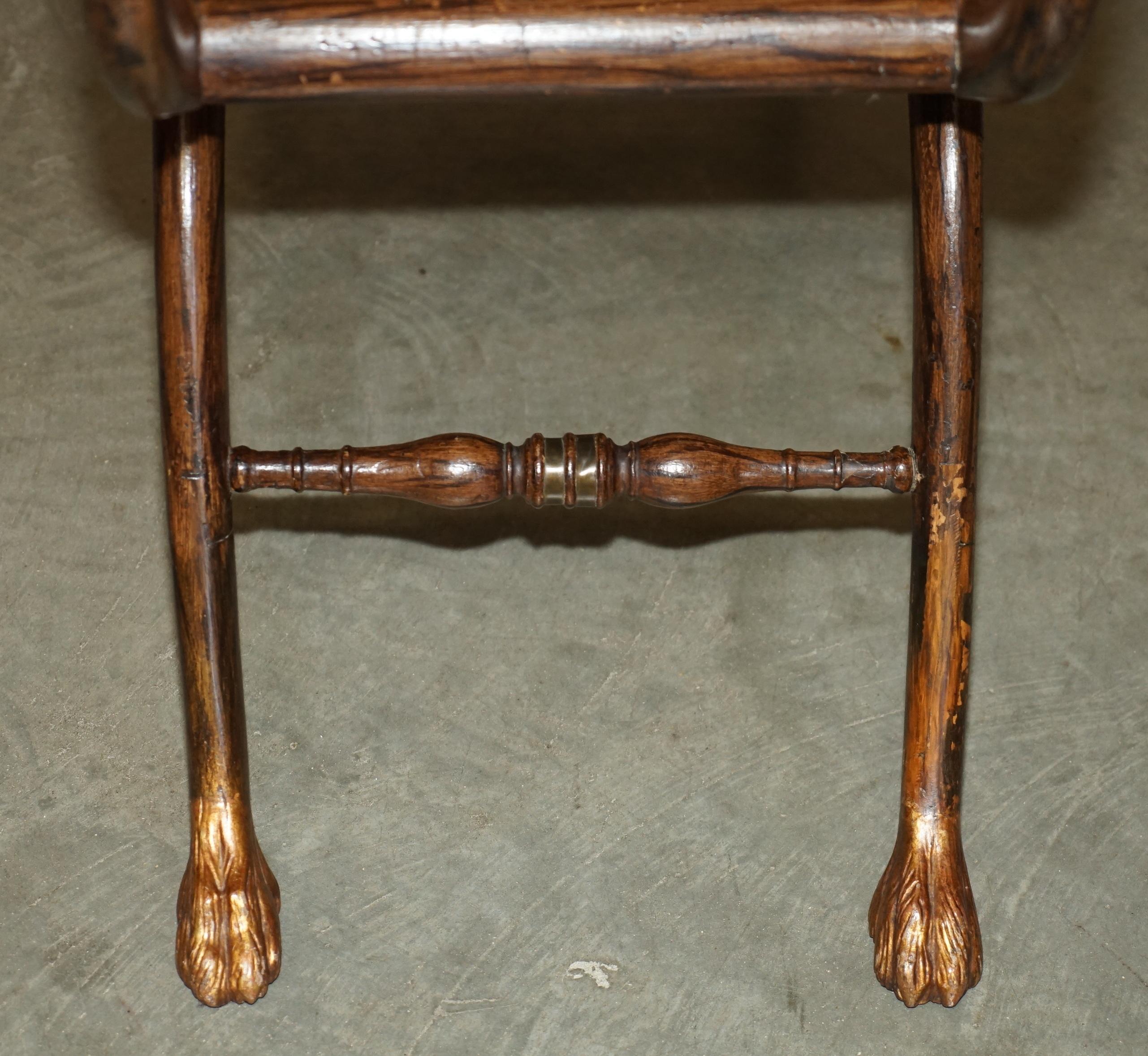 ANTIQUE REGENCY 1810 GRAINED HARDWOOD EBONIZED PARCEL-GILT & CANED WiNDOW BENCH 7